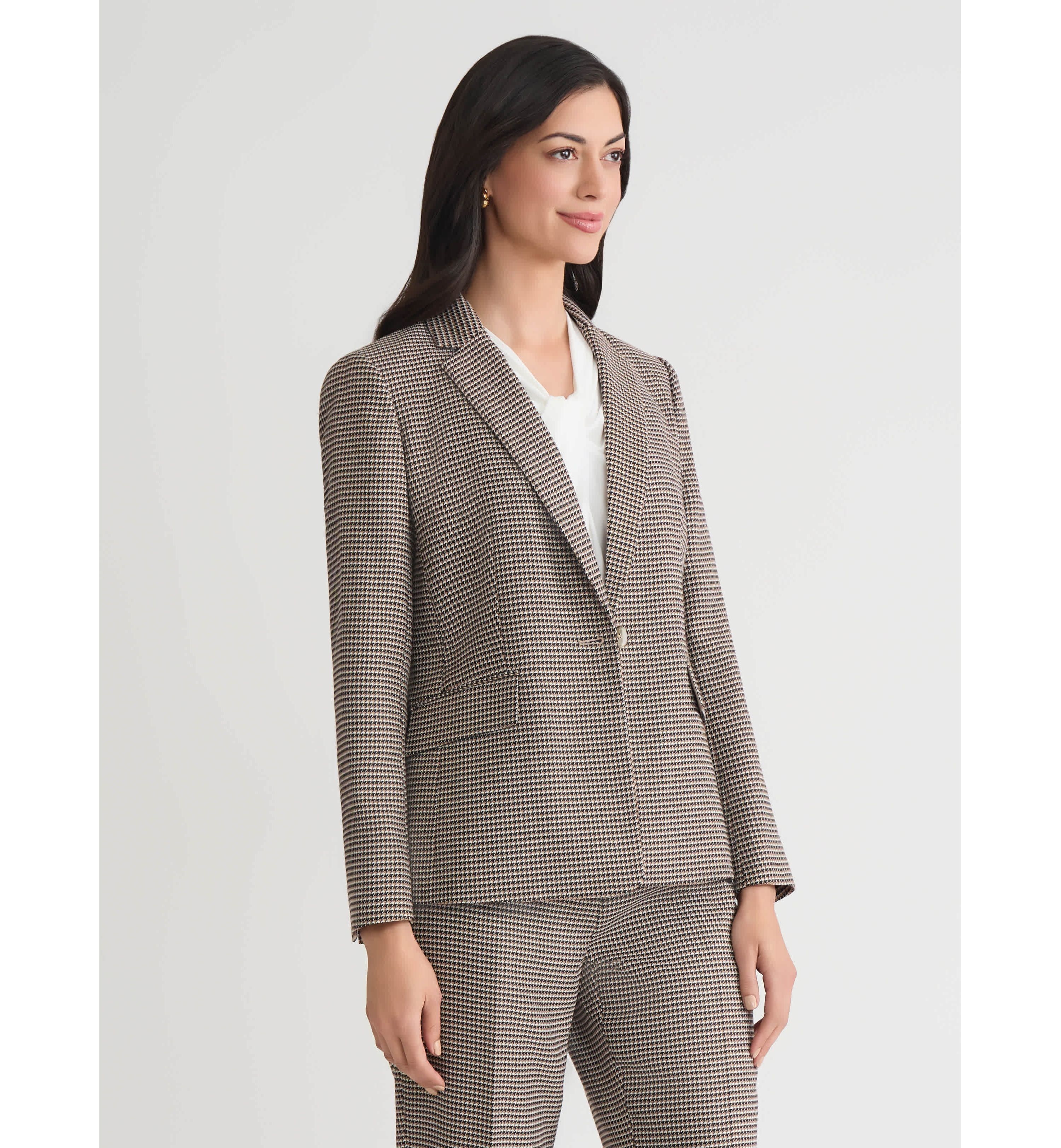 Womens Houndstooth One Button Jacket