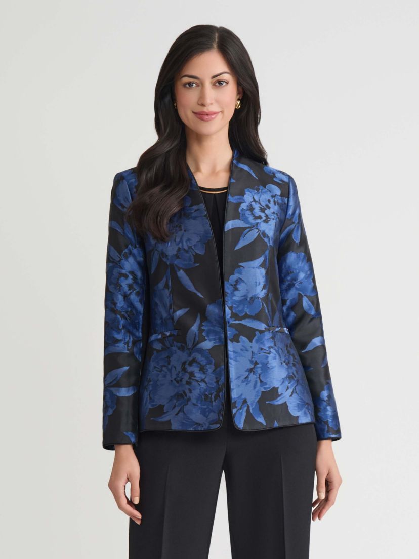 Petite Floral Jacquard Collarless Jacket