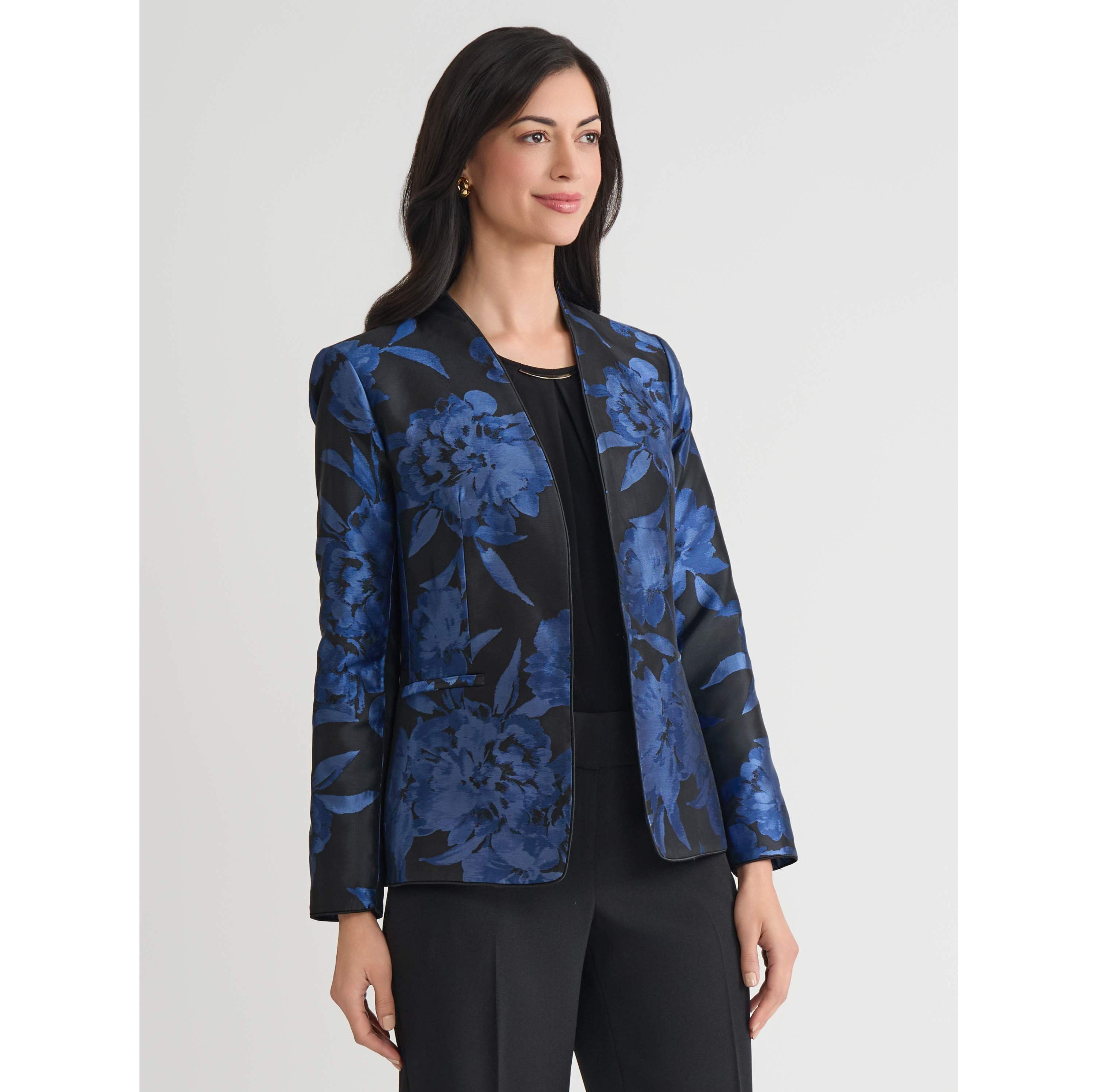 Petite Floral Jacquard Collarless Jacket