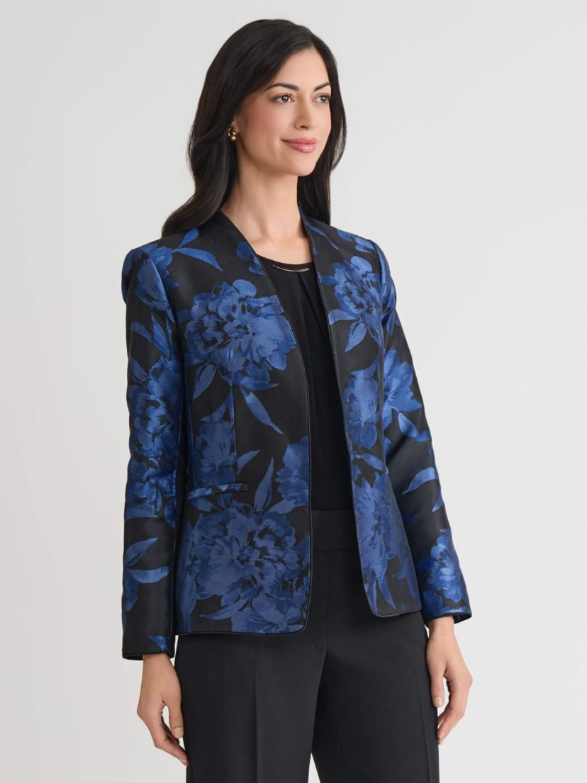 Petite Floral Jacquard Collarless Jacket