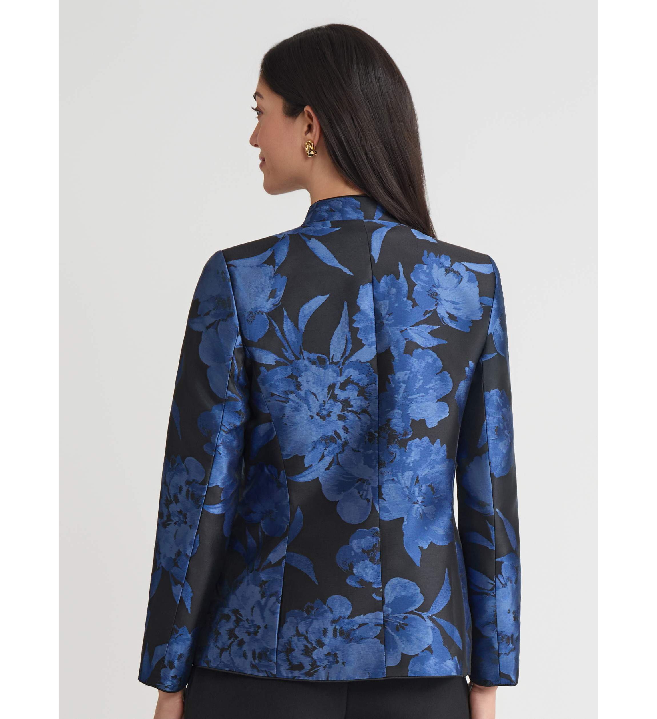 Petite Floral Jacquard Collarless Jacket
