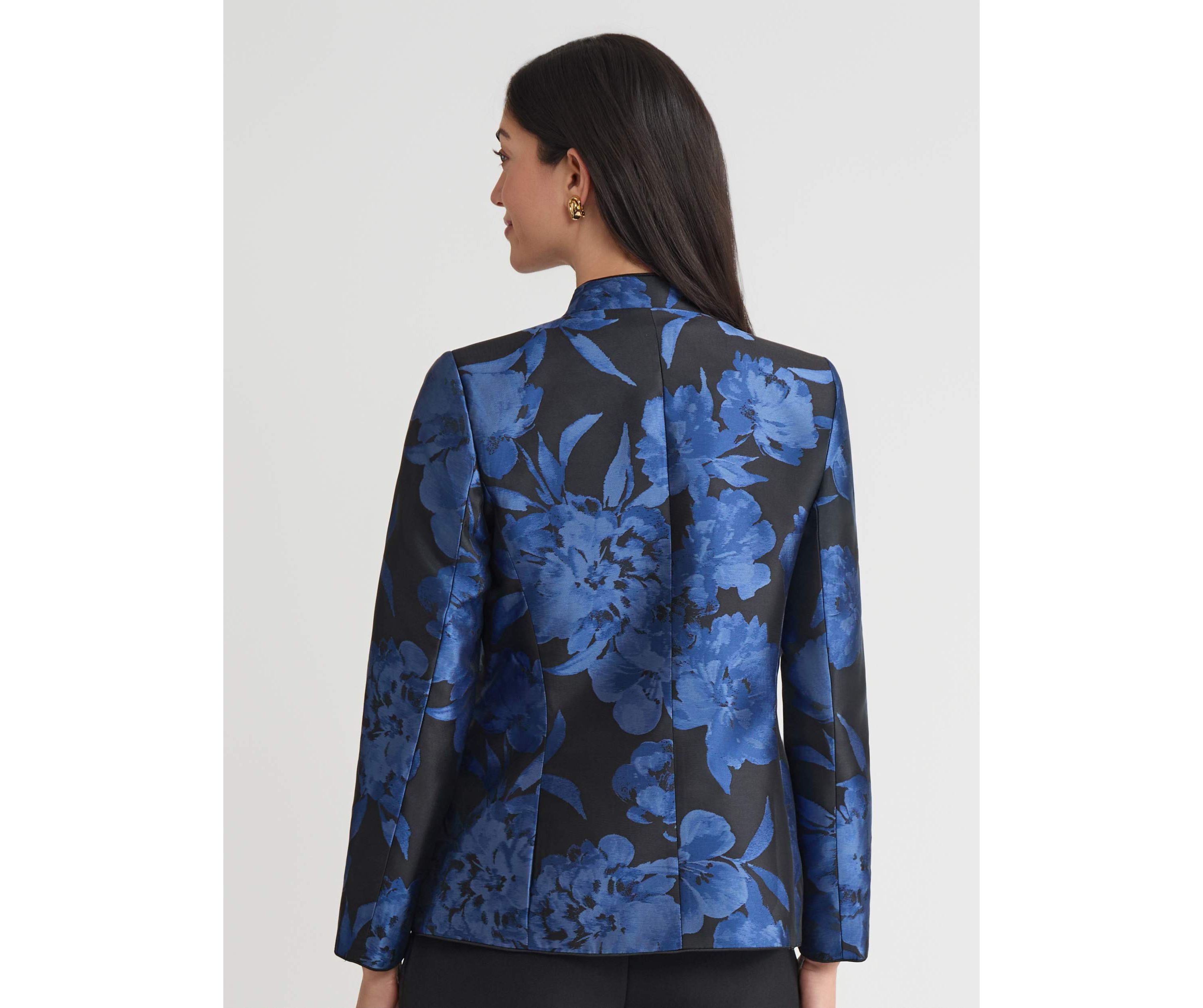 Petite Floral Jacquard Collarless Jacket