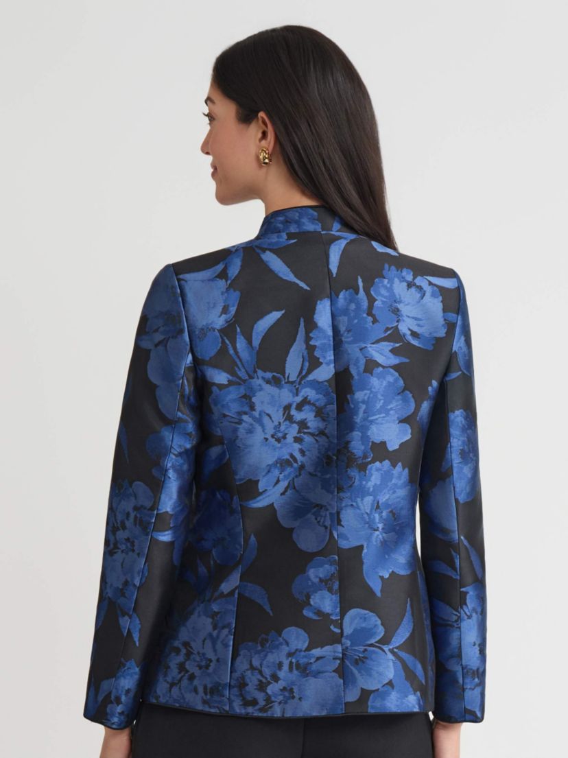 Petite Floral Jacquard Collarless Jacket