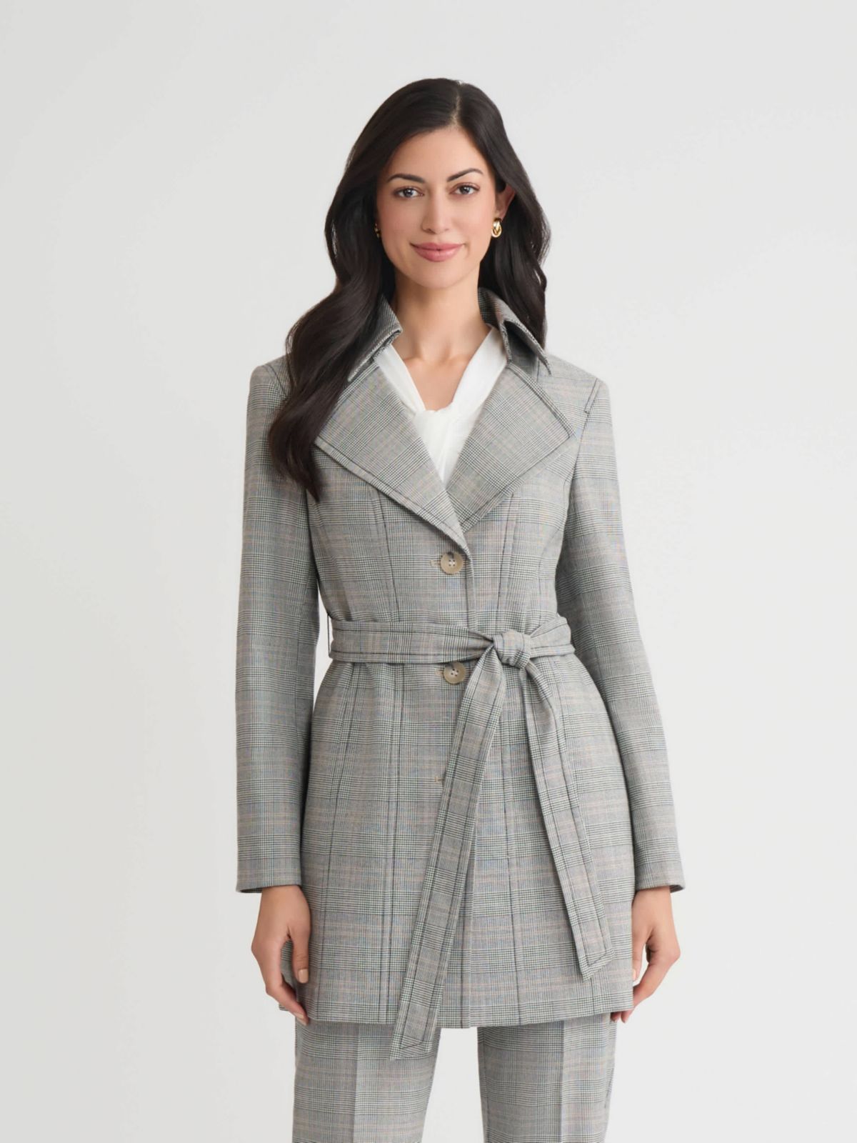 Petite Plaid Belted Trench