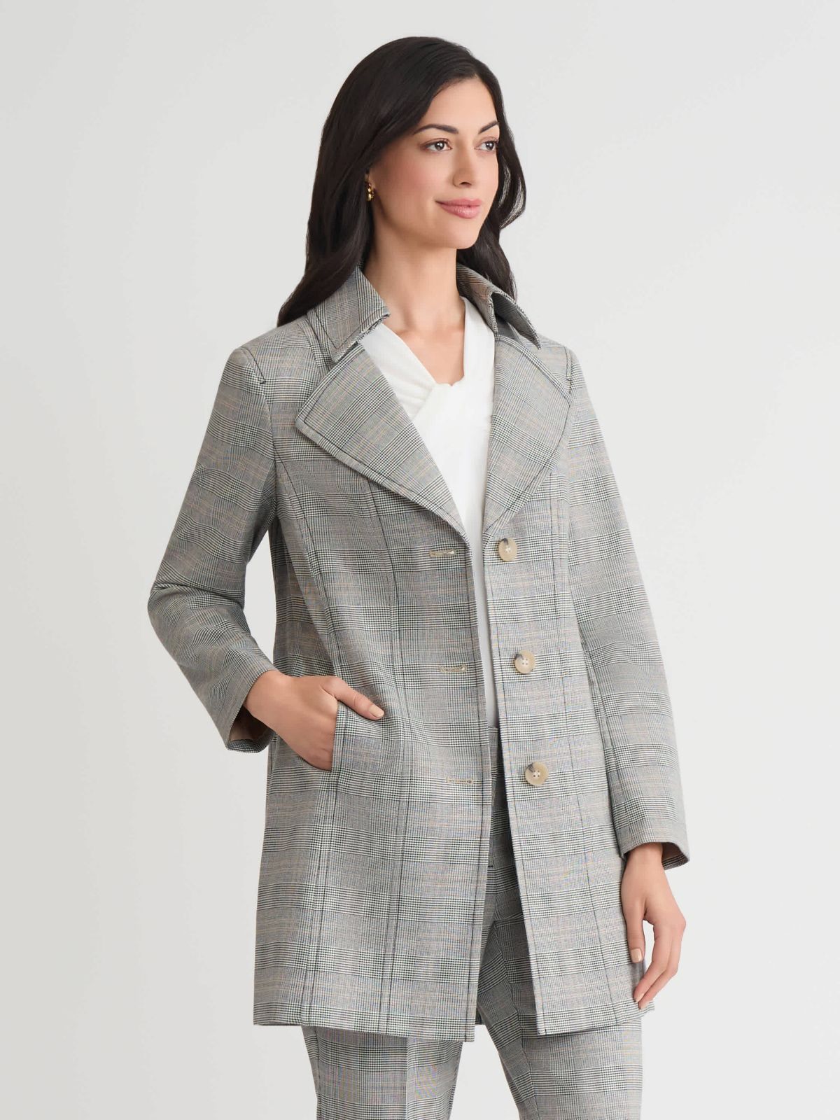 Petite Plaid Belted Trench