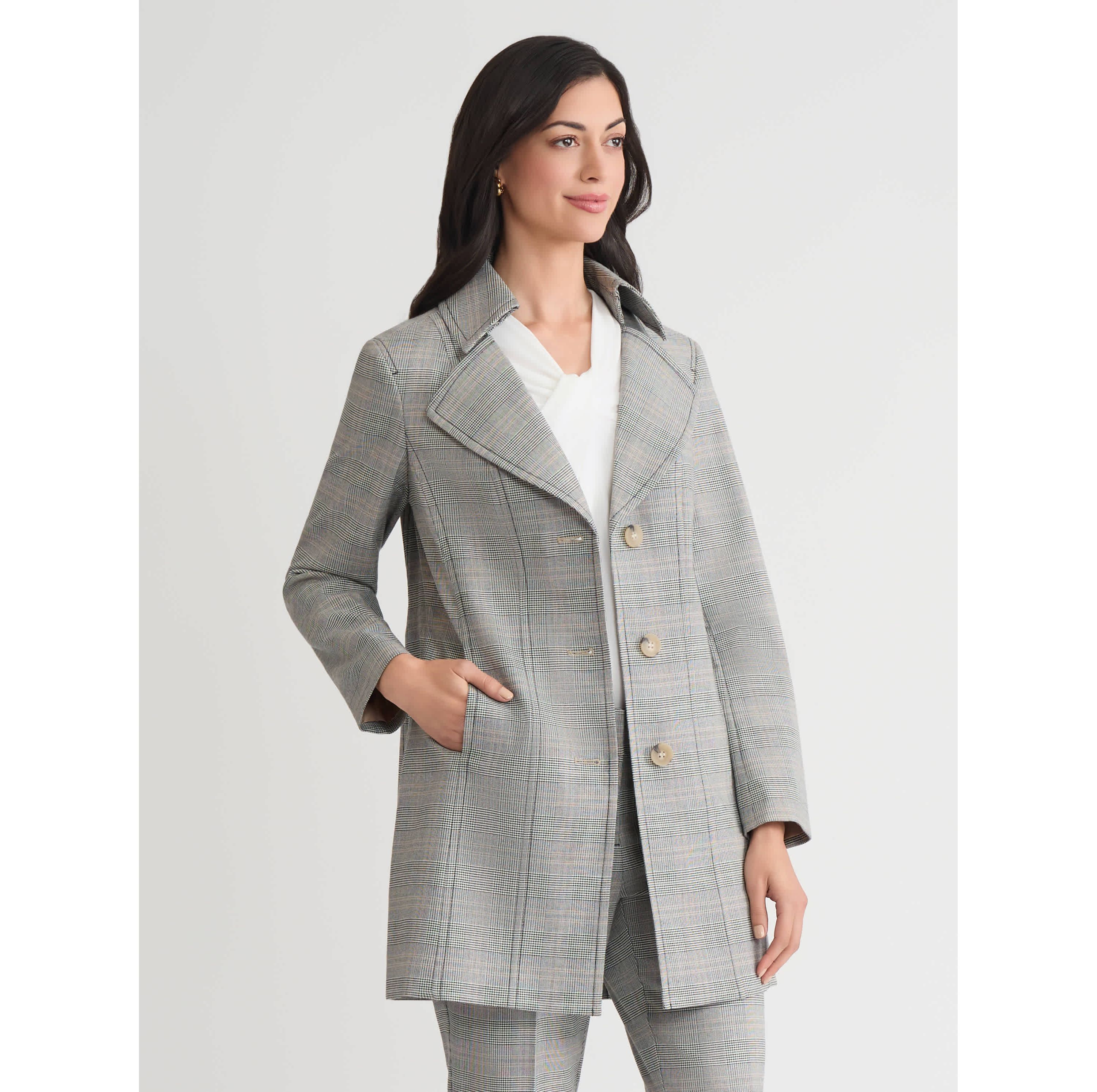 Petite Plaid Belted Trench