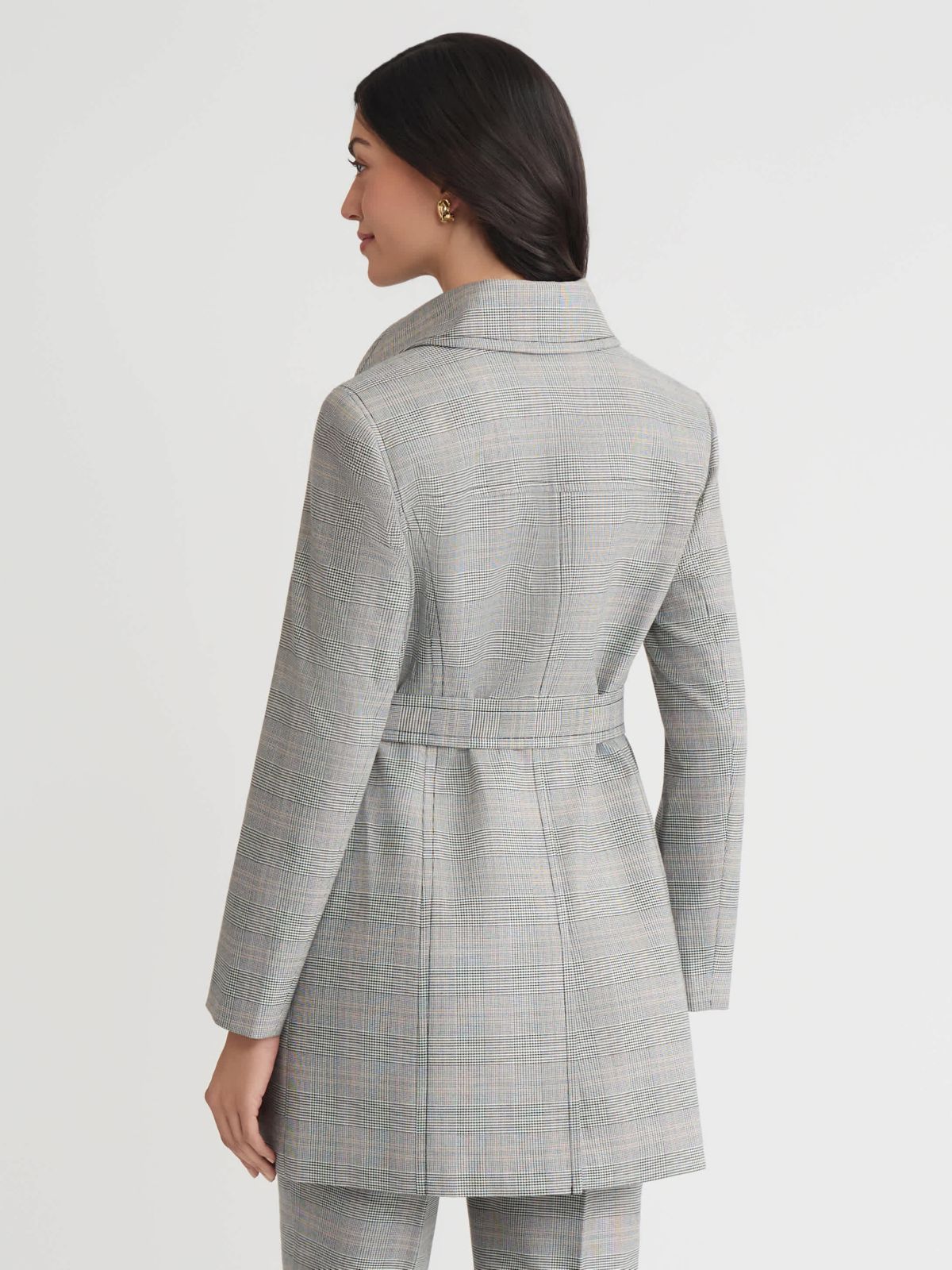 Petite Plaid Belted Trench