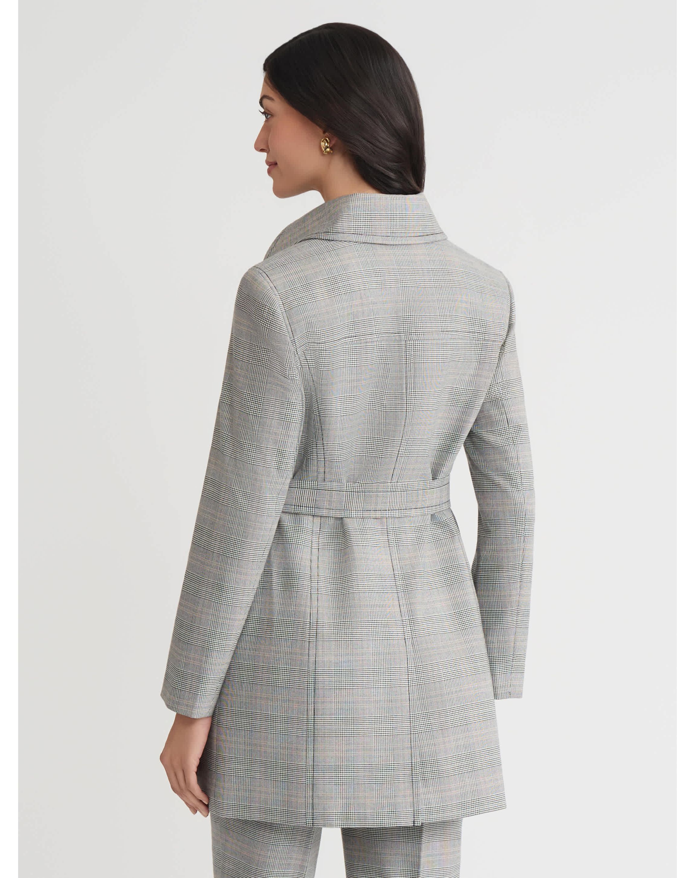 Petite Plaid Belted Trench