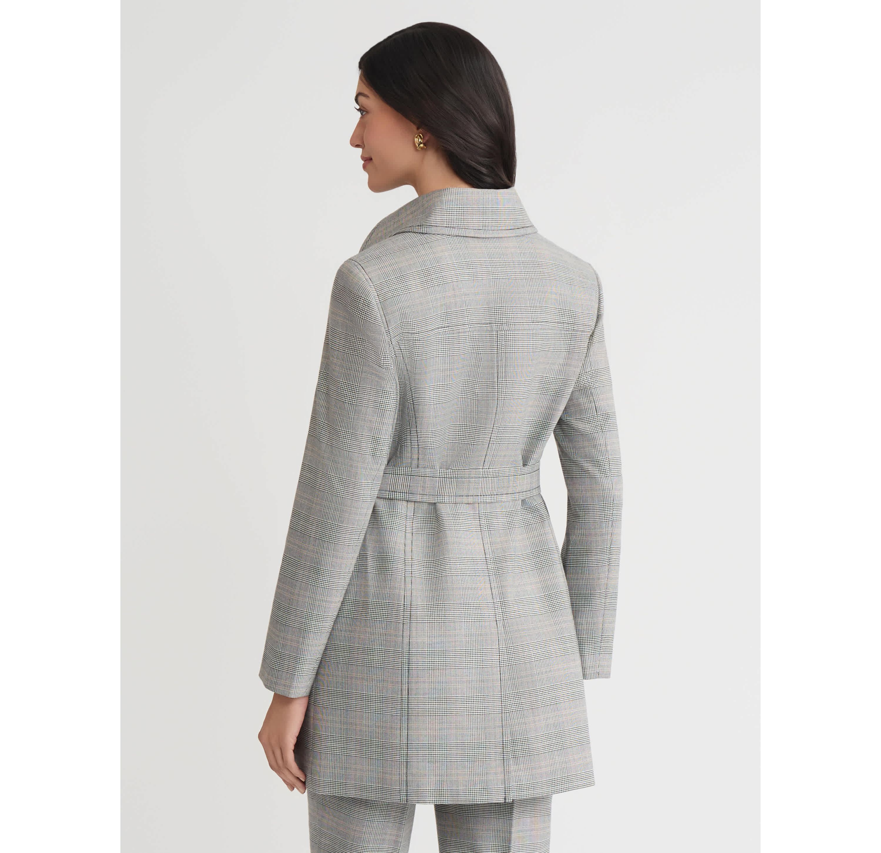 Petite Plaid Belted Trench