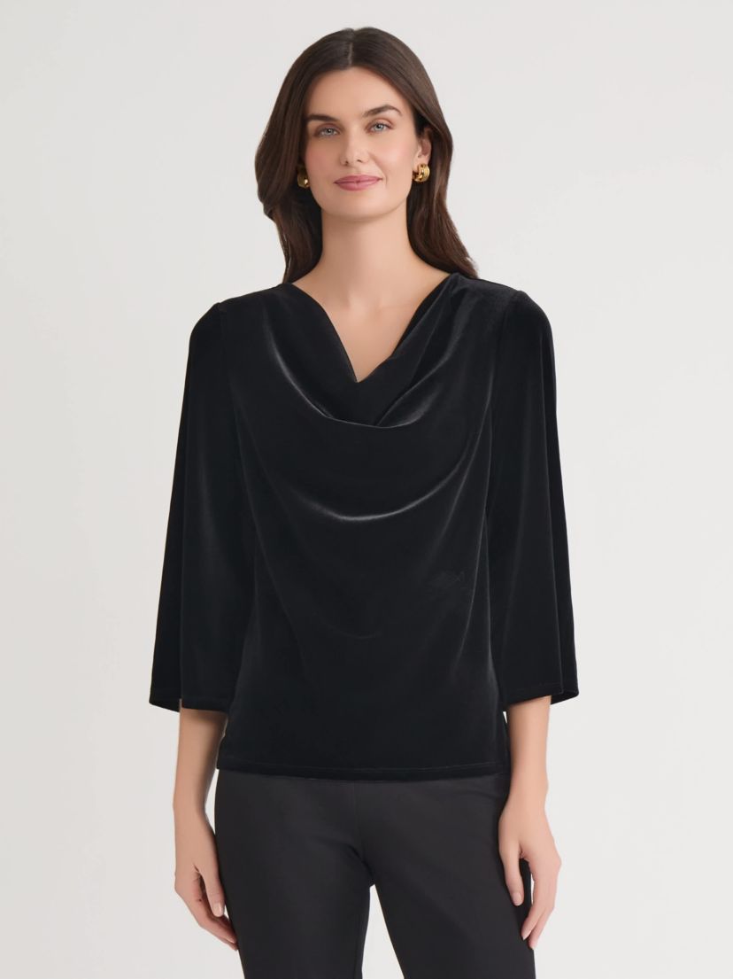 Womens Velvet Bell Sleeve Cowl Neck Top