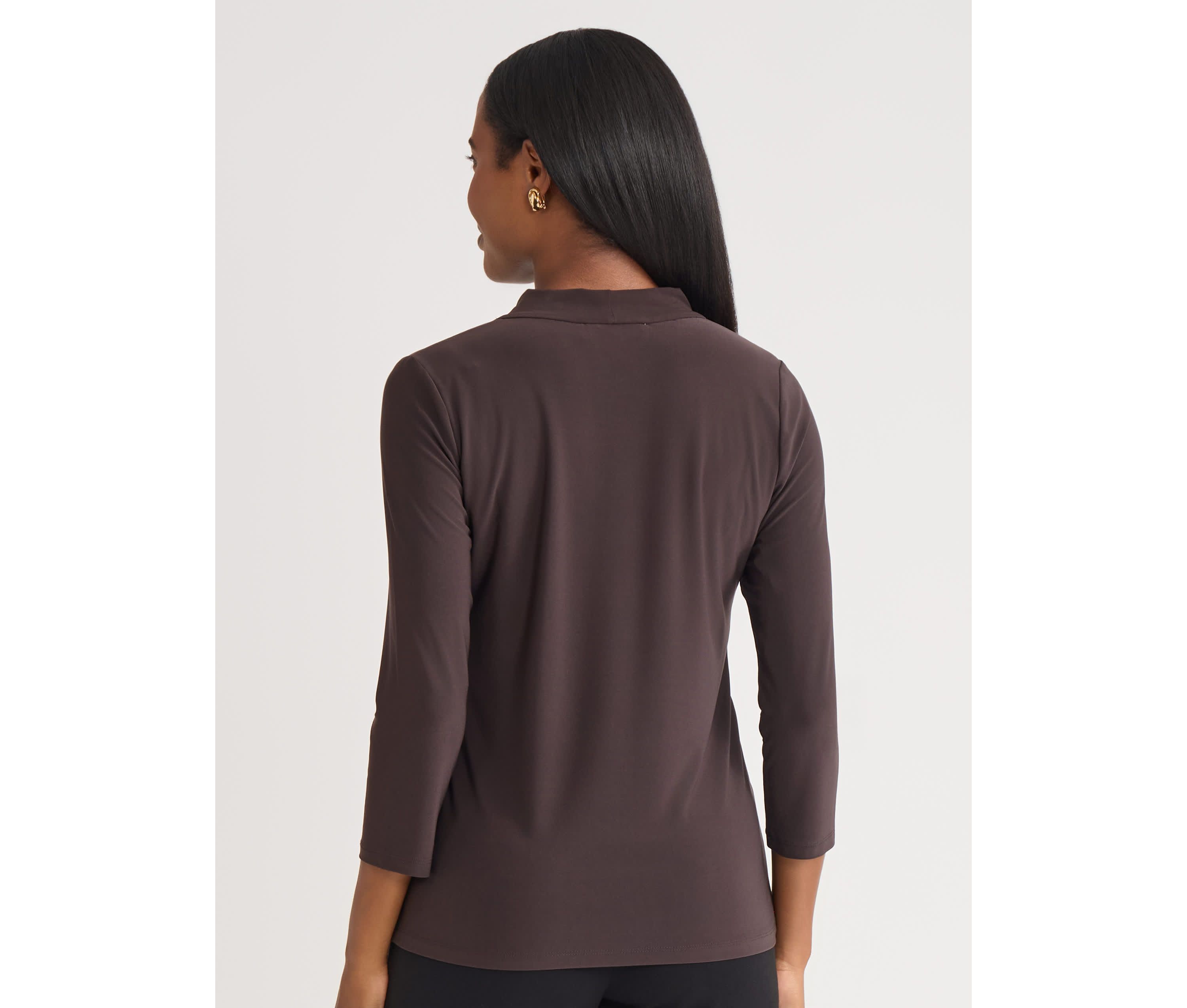 Womens Three Quarter Sleeve Tie Neck Knit Top