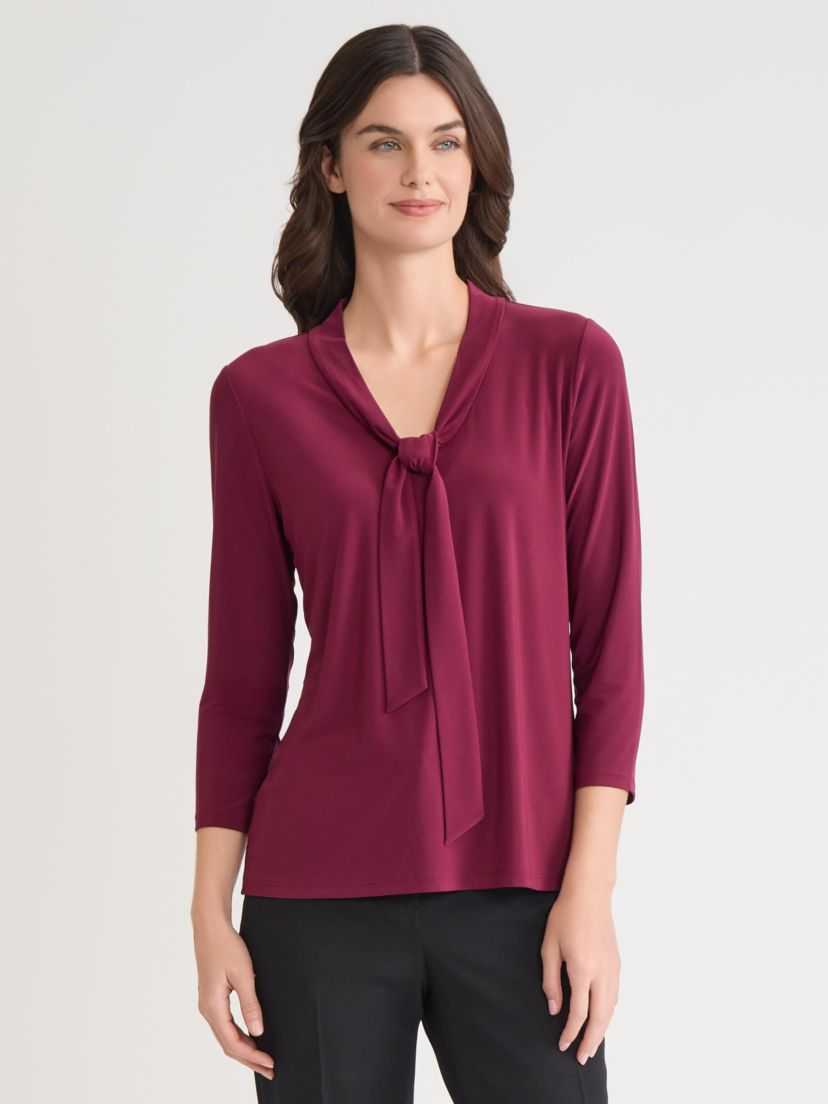 Petite Three Quarter Sleeve Tie Neck Knit Top