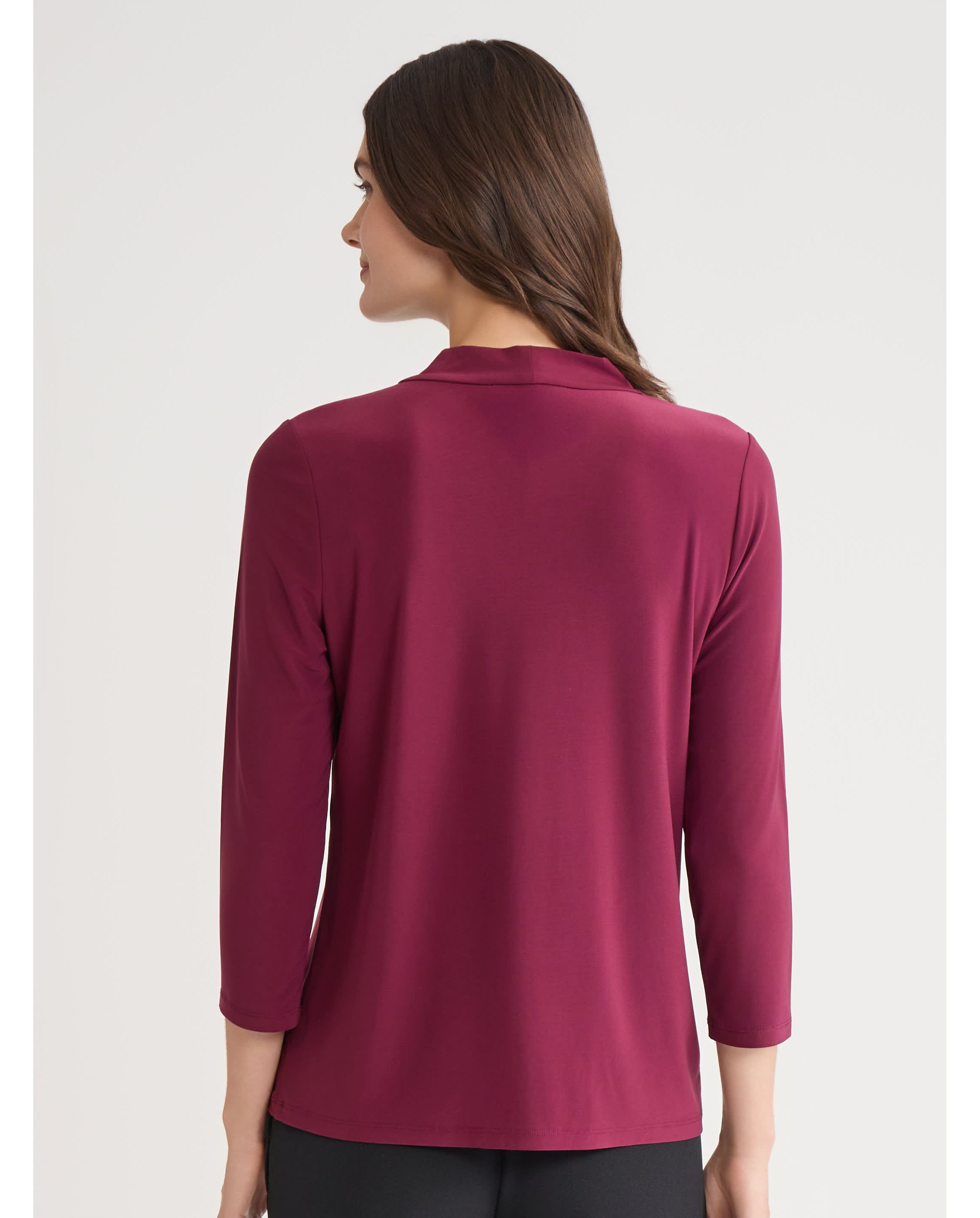 Petite Three Quarter Sleeve Tie Neck Knit Top