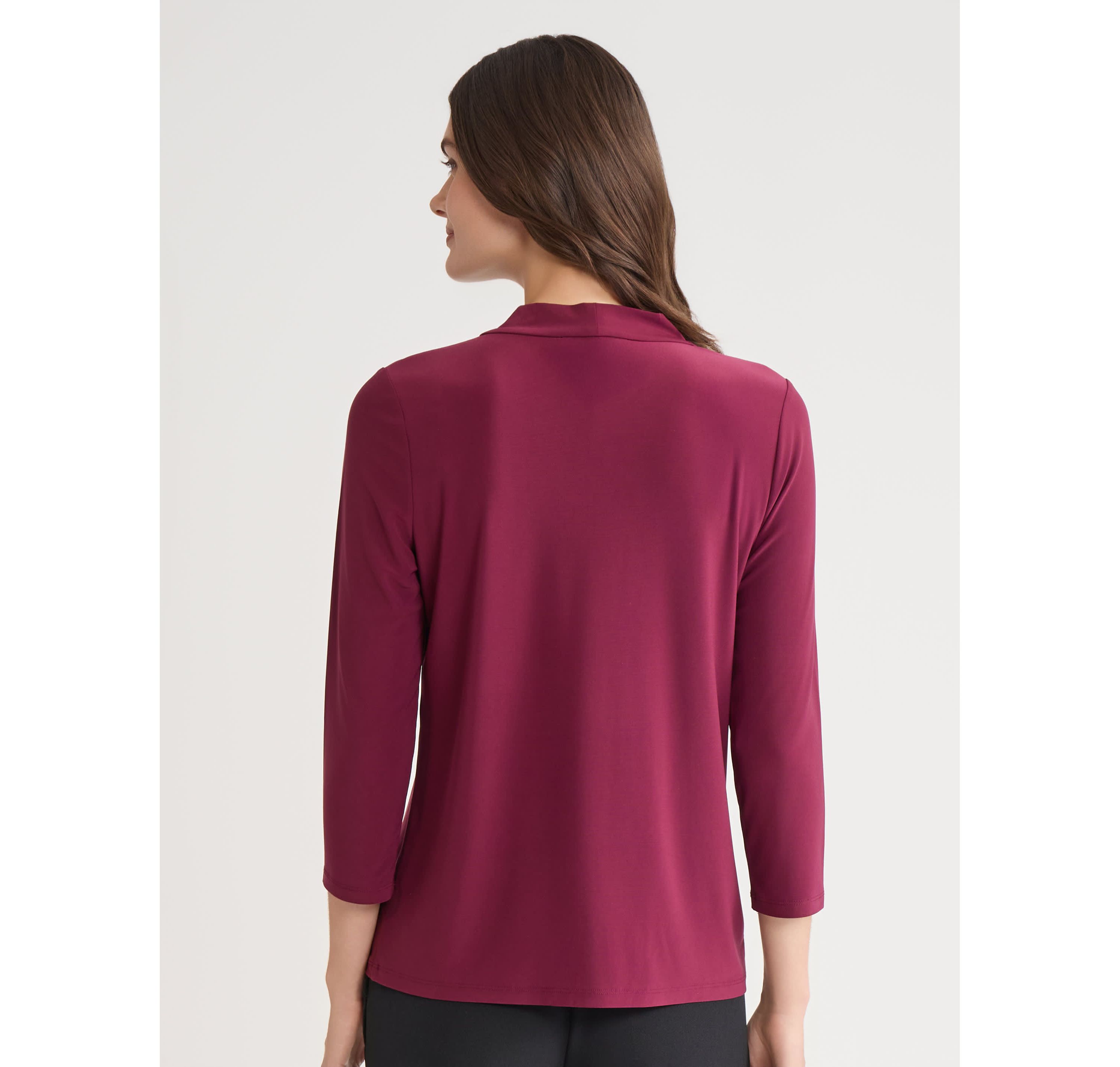 Petite Three Quarter Sleeve Tie Neck Knit Top