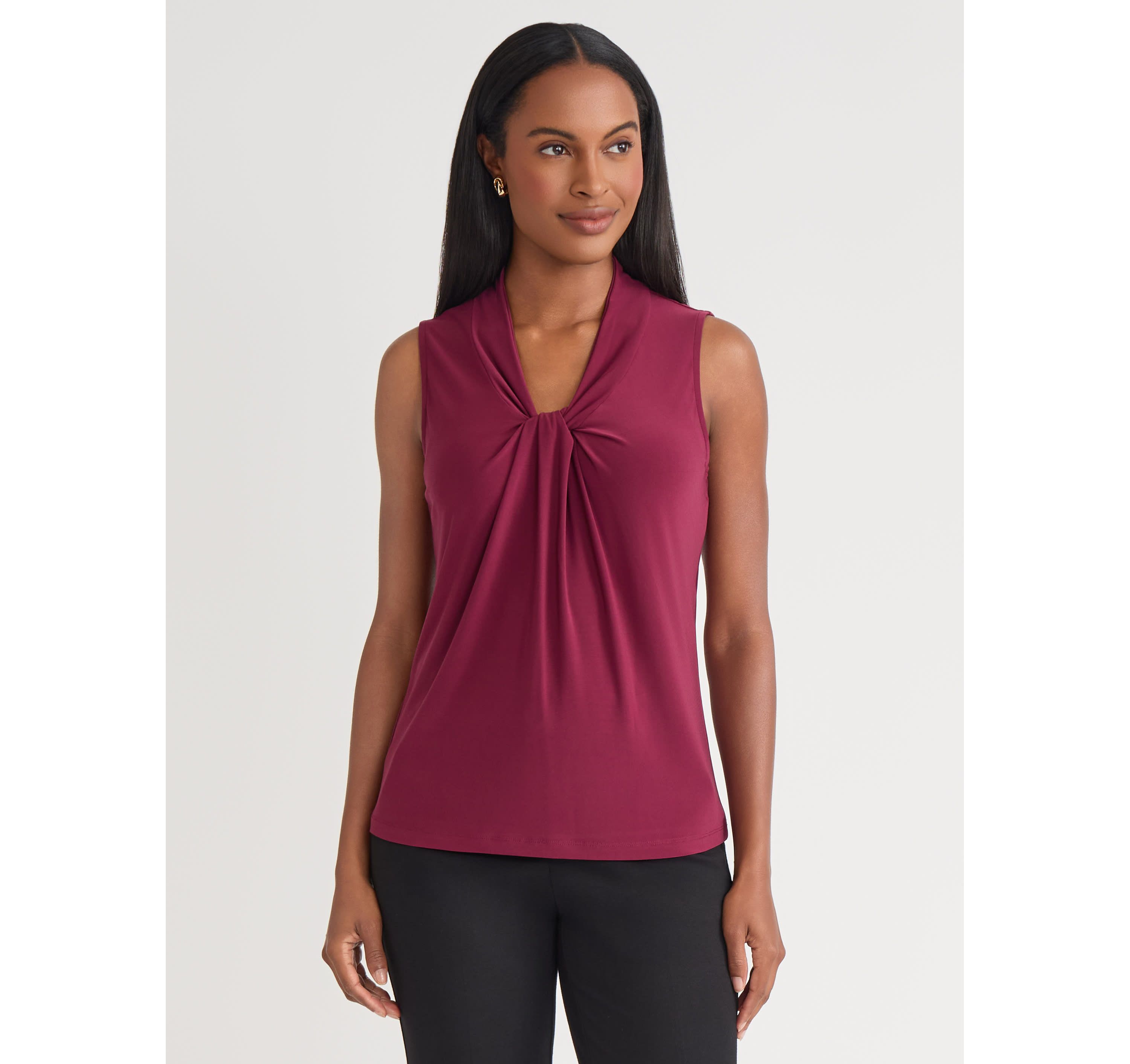 Womens Sleeveless Knot Front Knit Top