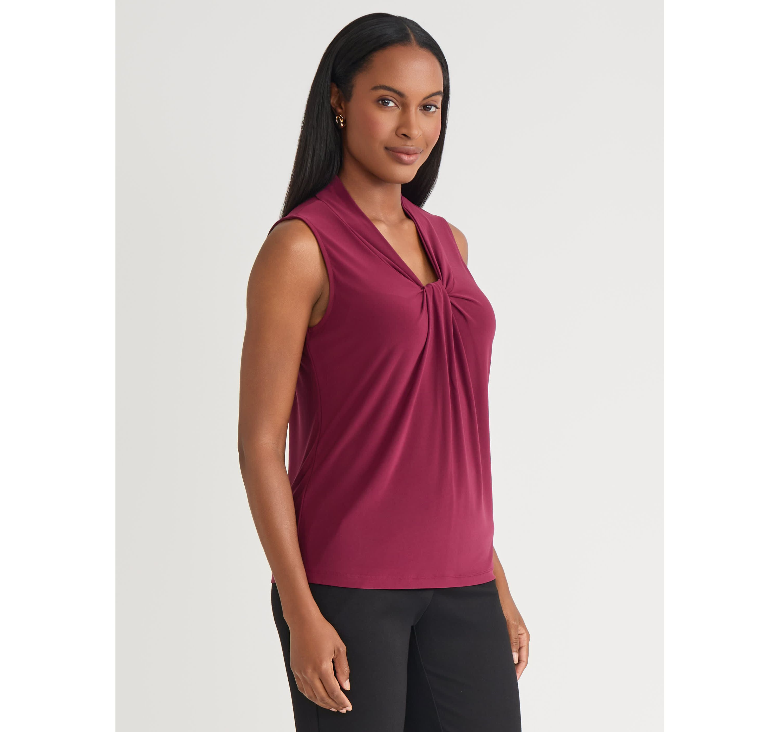 Womens Sleeveless Knot Front Knit Top