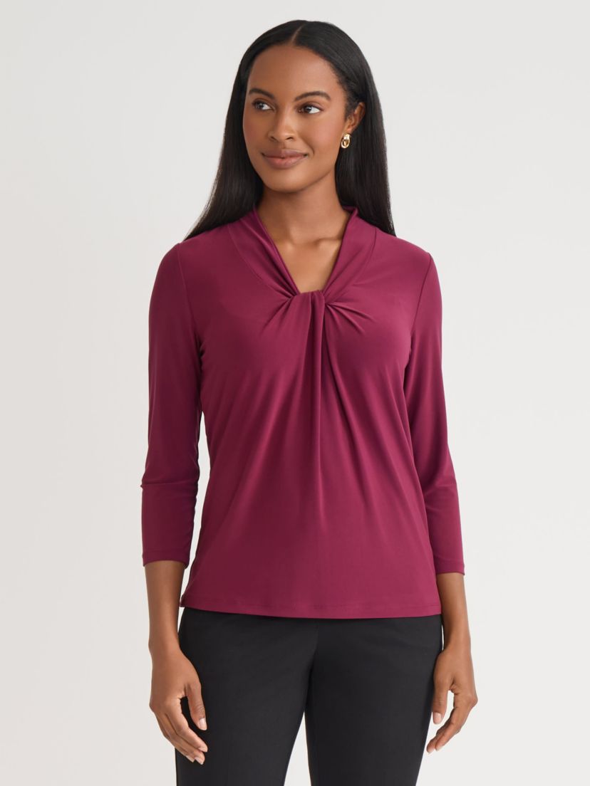 Womens Three Quarter Sleeve Knot Front Knit Top