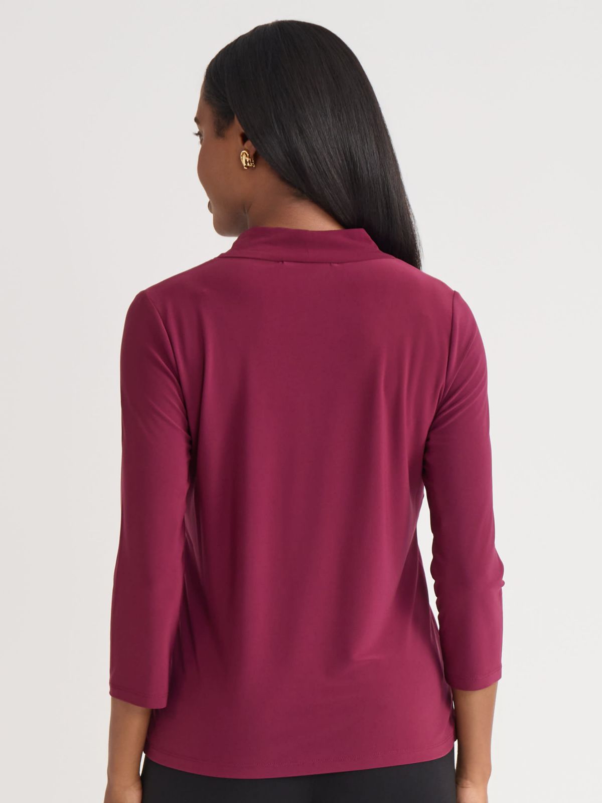 Womens Three Quarter Sleeve Knot Front Knit Top
