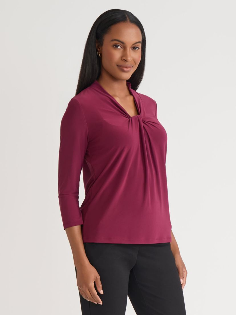 Womens Three Quarter Sleeve Knot Front Knit Top
