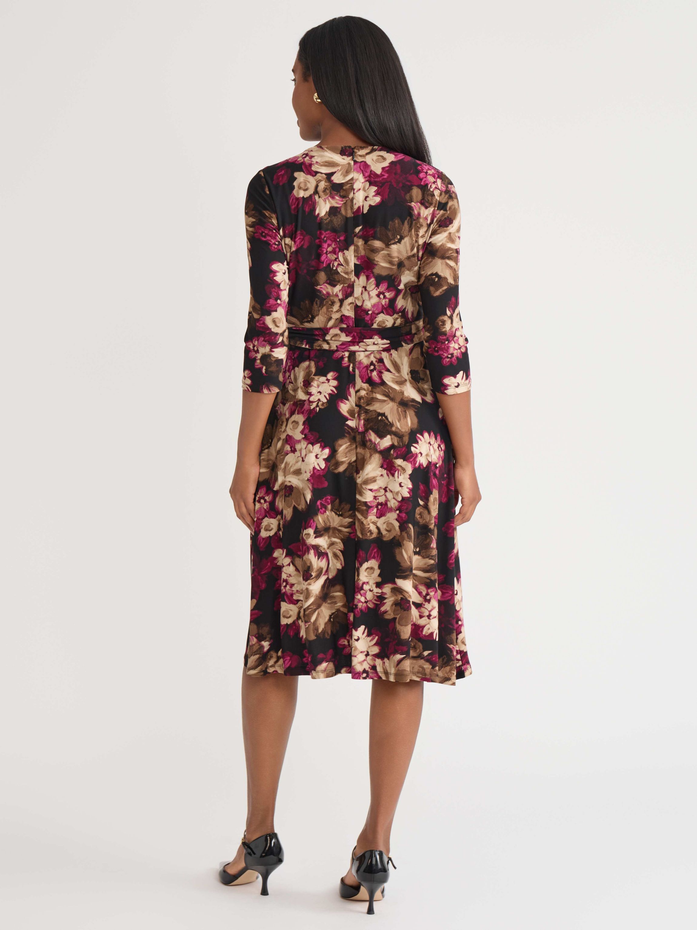 Womens Floral Print Elbow Sleeve Dress