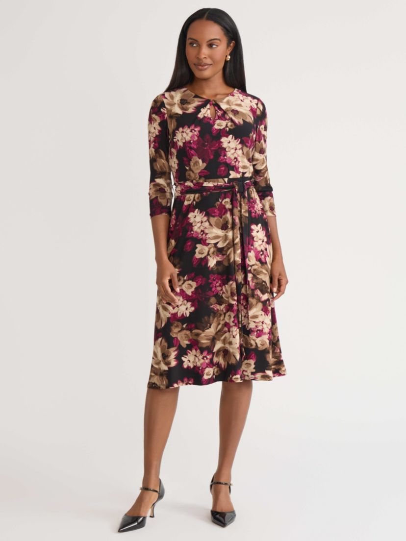 Petite Floral Print Elbow Sleeve Dress