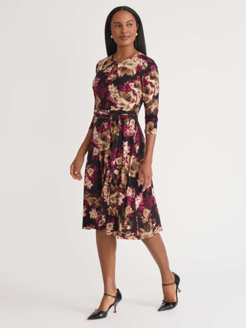 Petite Floral Print Elbow Sleeve Dress