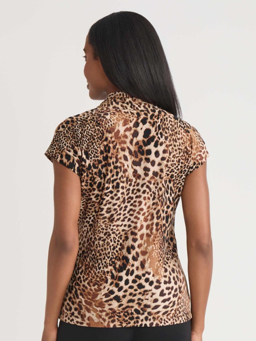 Womens Animal Print Funnel Neck Knit Top