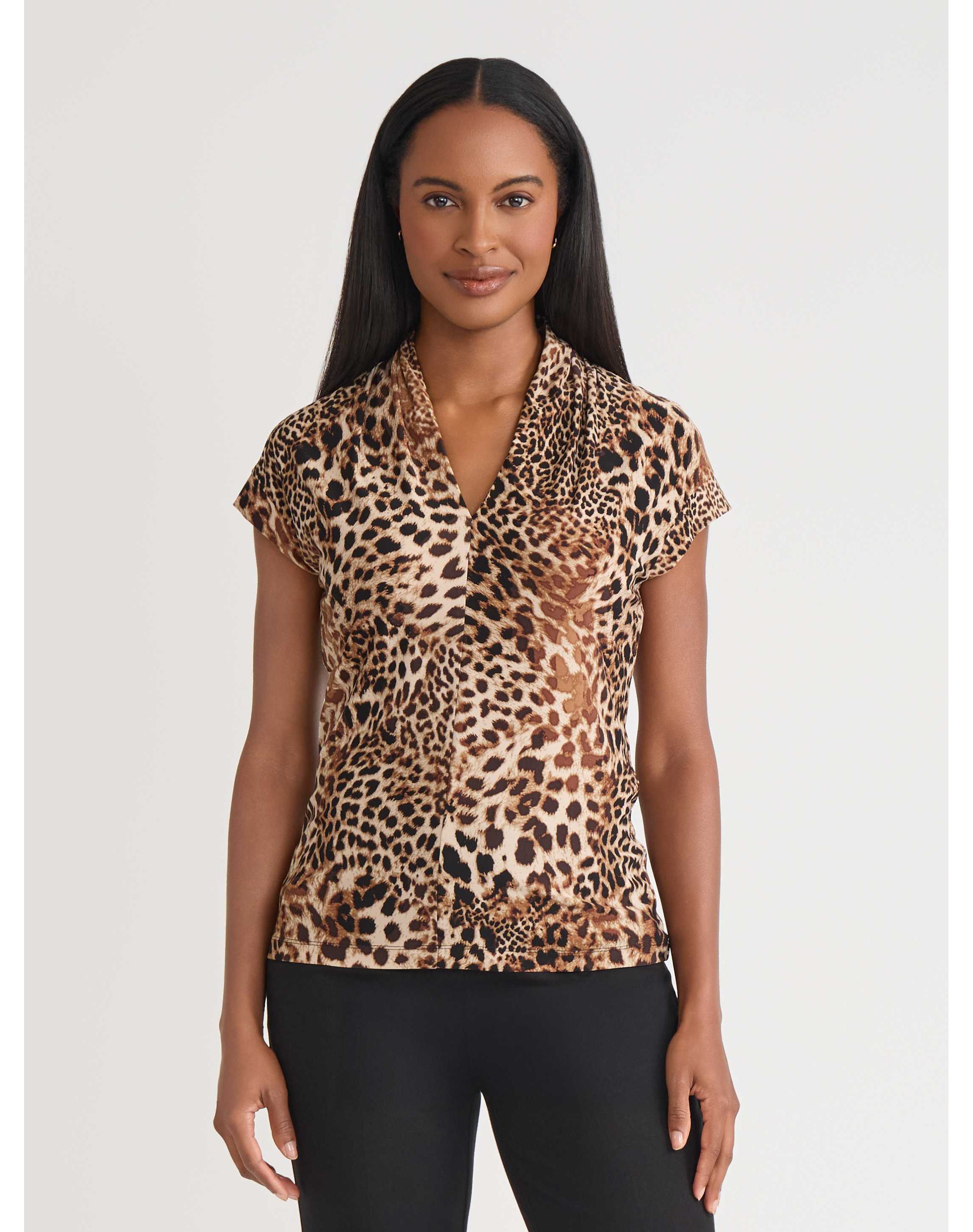 Petite Animal Print Funnel Neck Knit Top