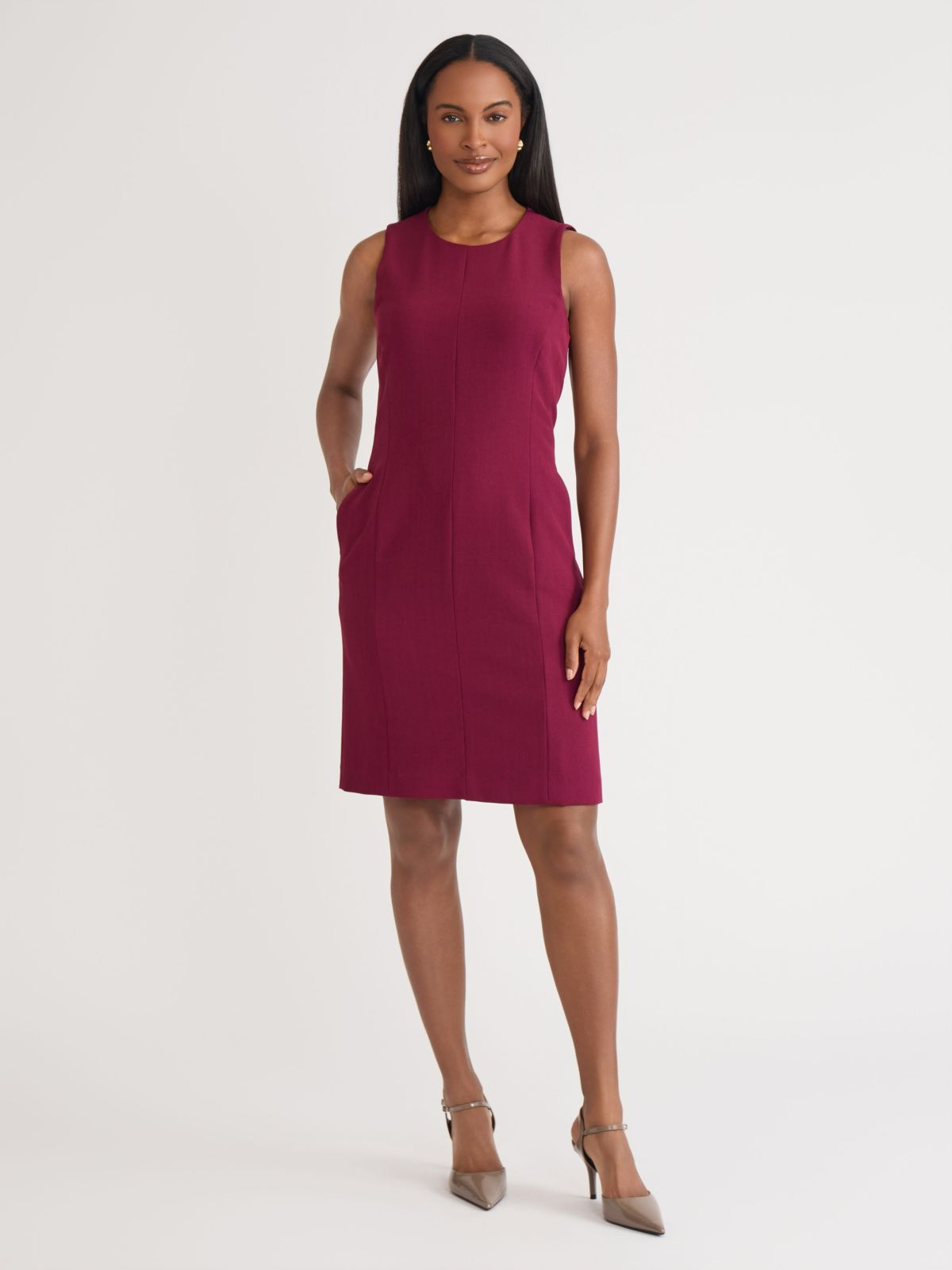 Womens Stretch Crepe Seamed Sheath Dress