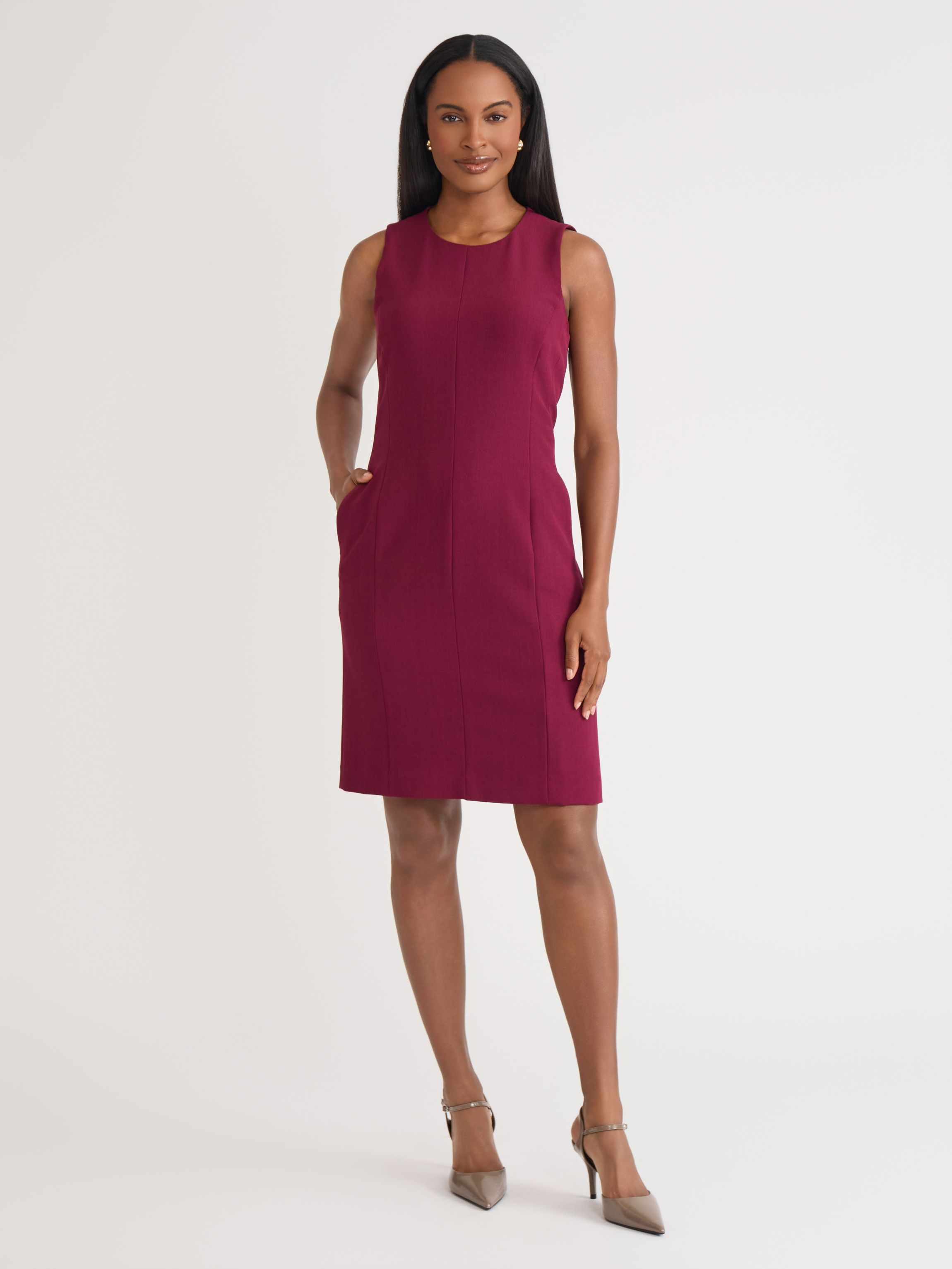 Womens Stretch Crepe Seamed Sheath Dress