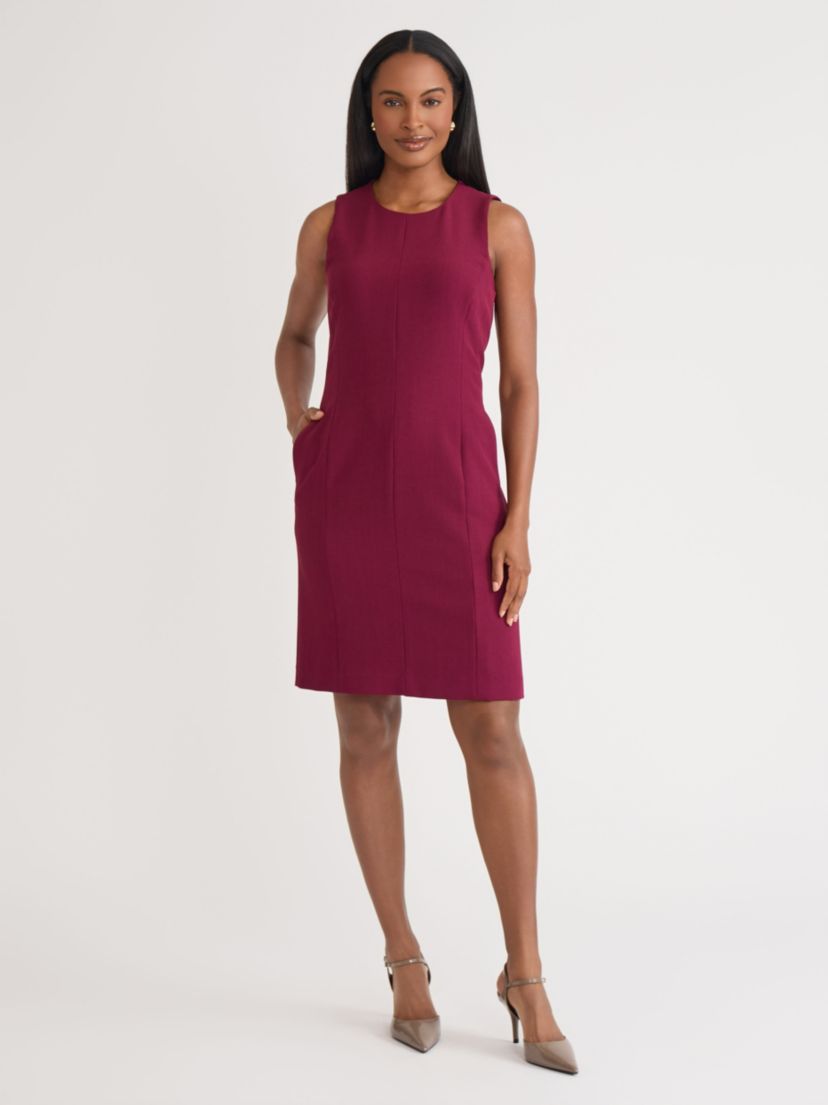 Womens Stretch Crepe Seamed Sheath Dress
