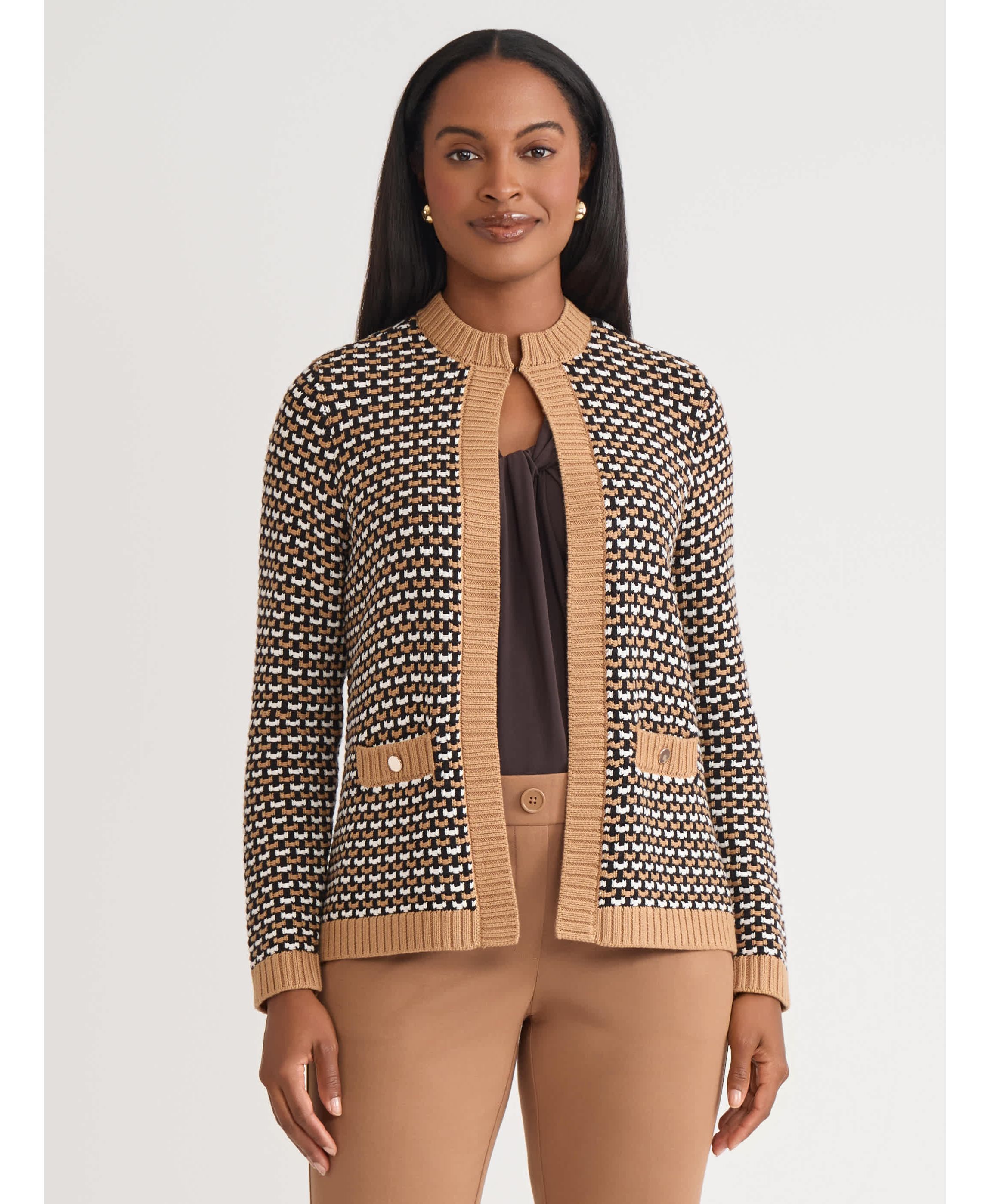 Womens Textured Stitch Cardigan