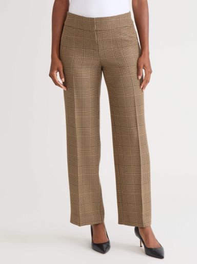 Women's Plaid Fly Front Wide Leg Pant
