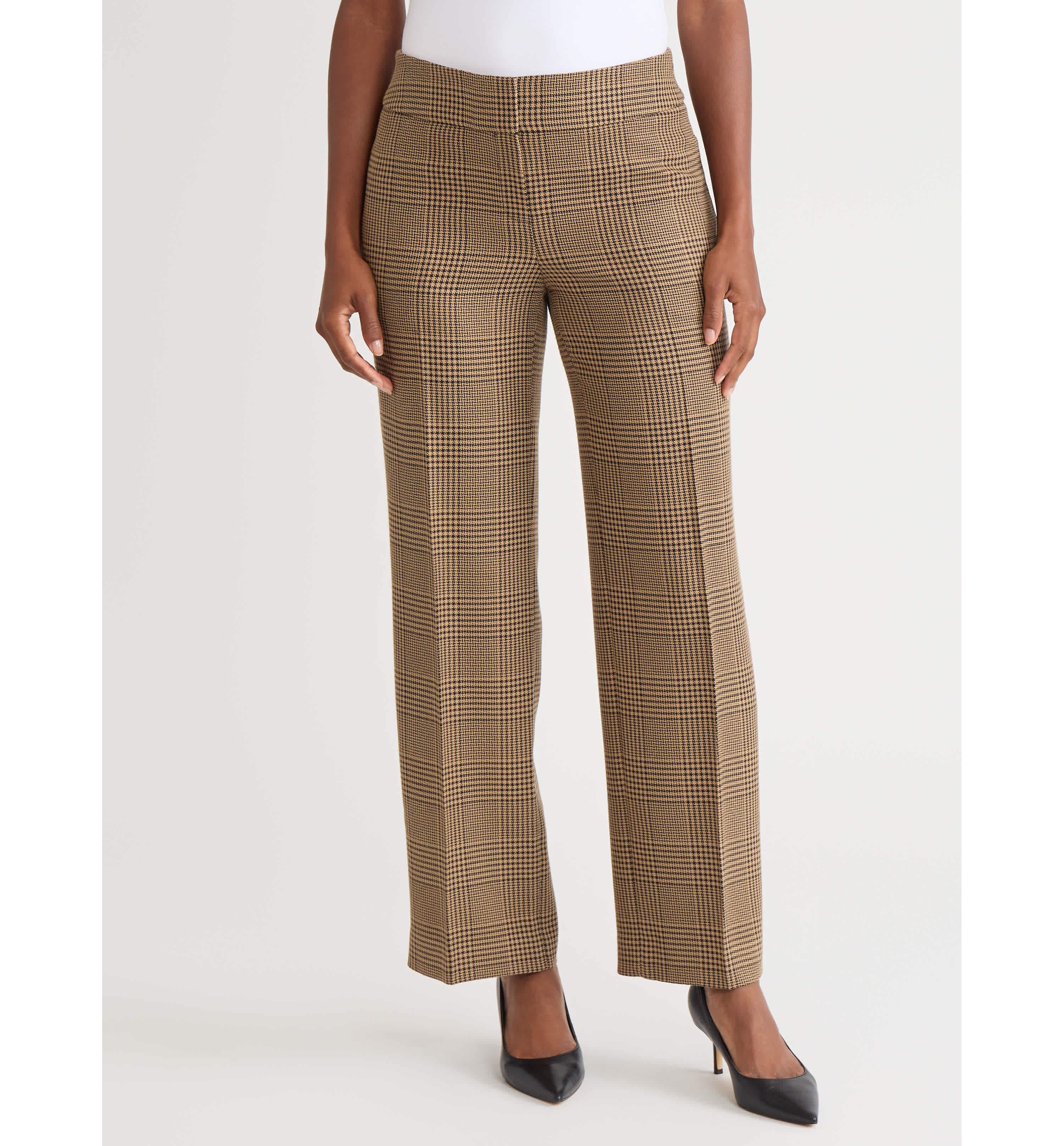 Petite Plaid Fly Front Wide Leg Pant