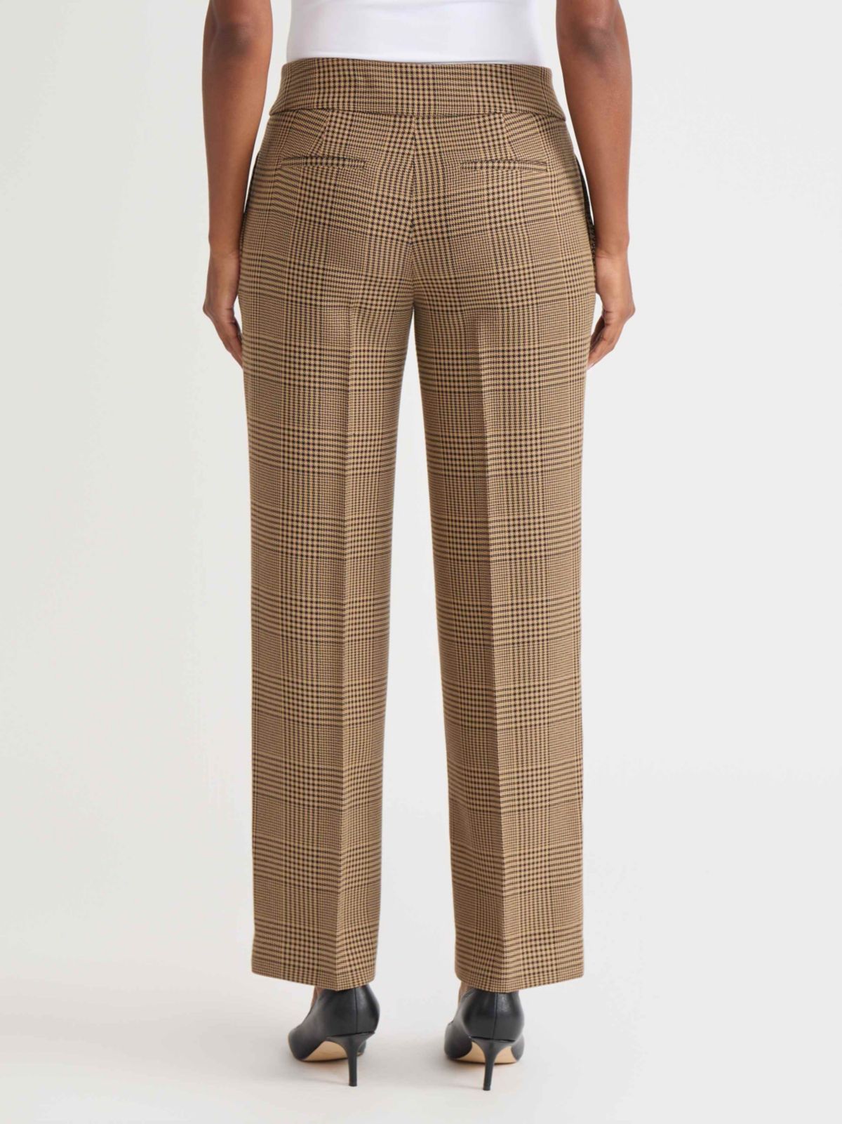 Petite Plaid Fly Front Wide Leg Pant