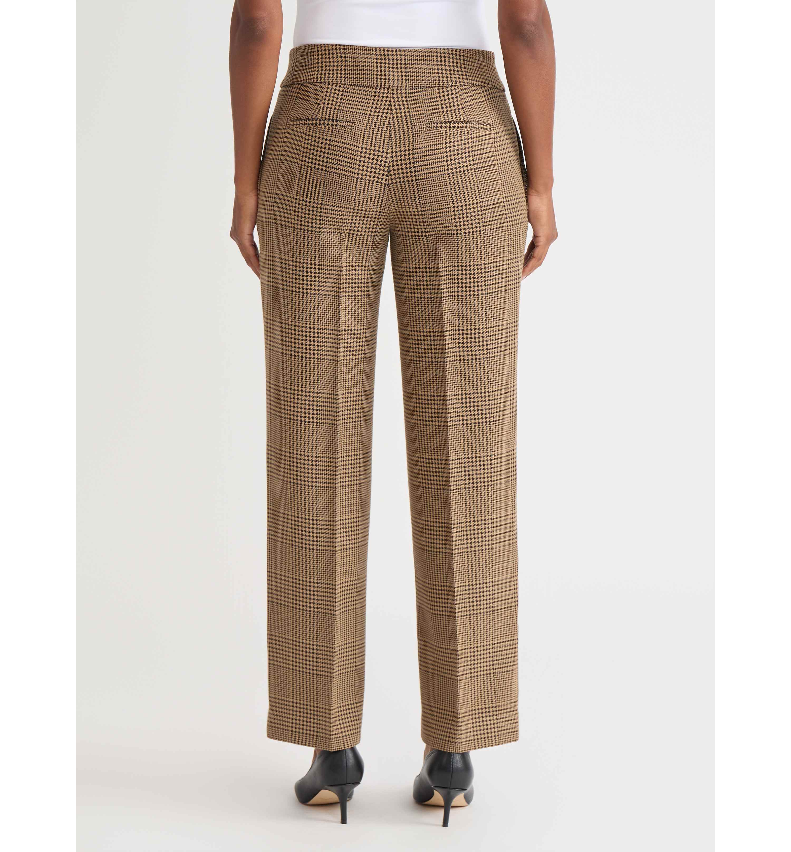 Petite Plaid Fly Front Wide Leg Pant