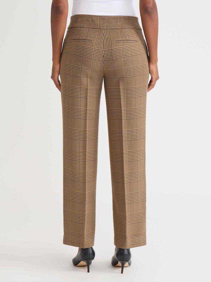 Petite Plaid Fly Front Wide Leg Pant