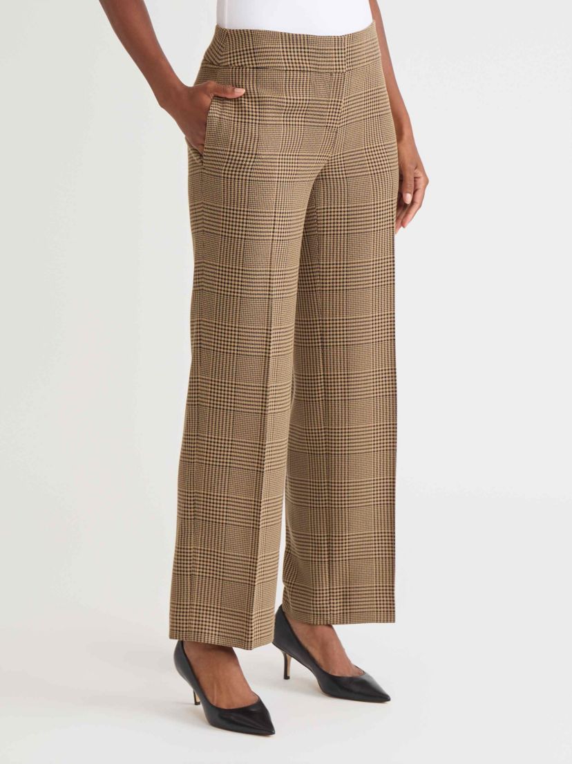 Petite Plaid Fly Front Wide Leg Pant