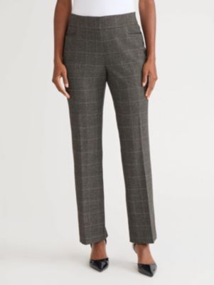 Kasper Women's Plaid L-Pocket Pant with Leather Trim, Black, 4