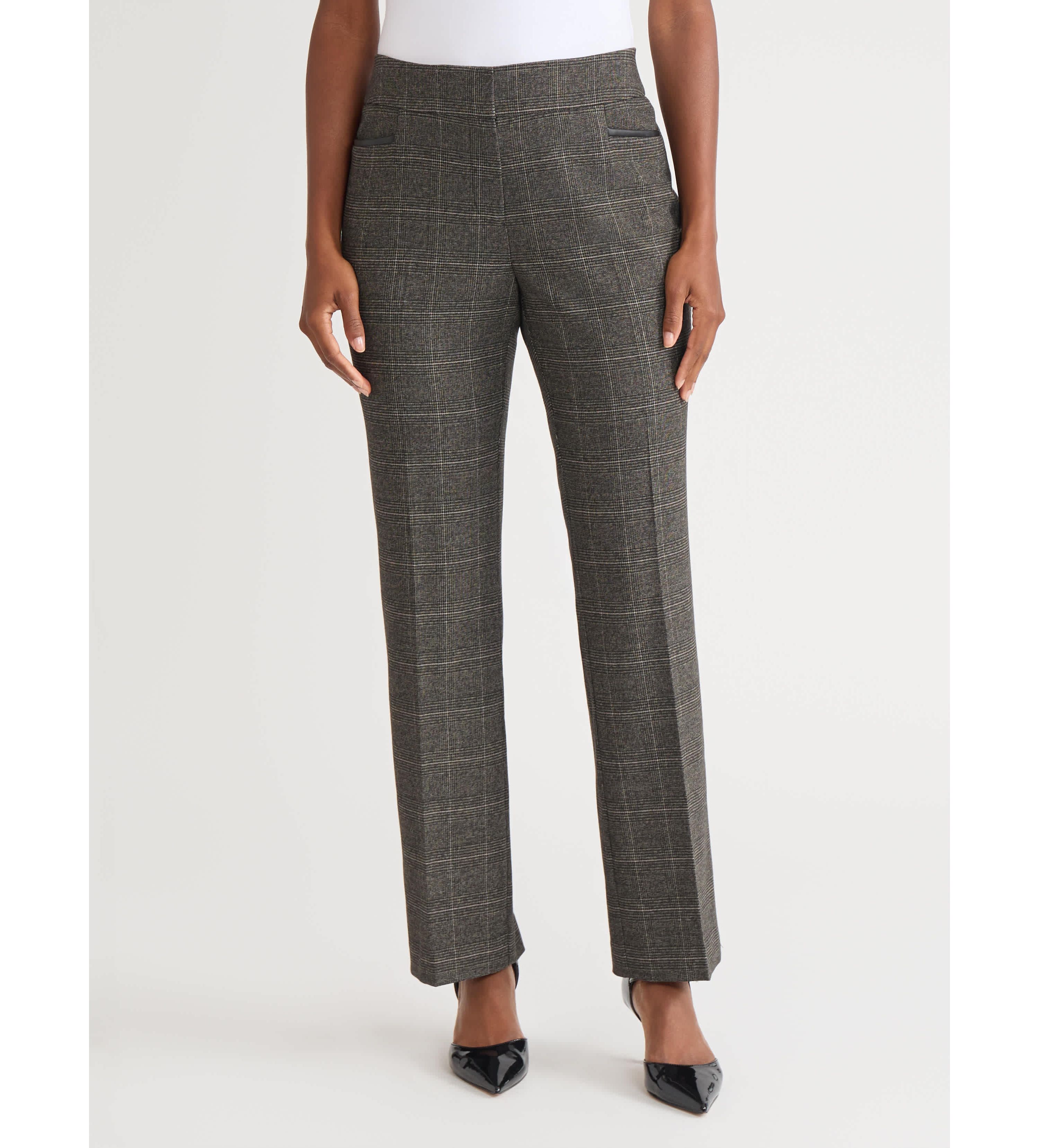Womens Plaid L-Pocket Pant with Leather Trim