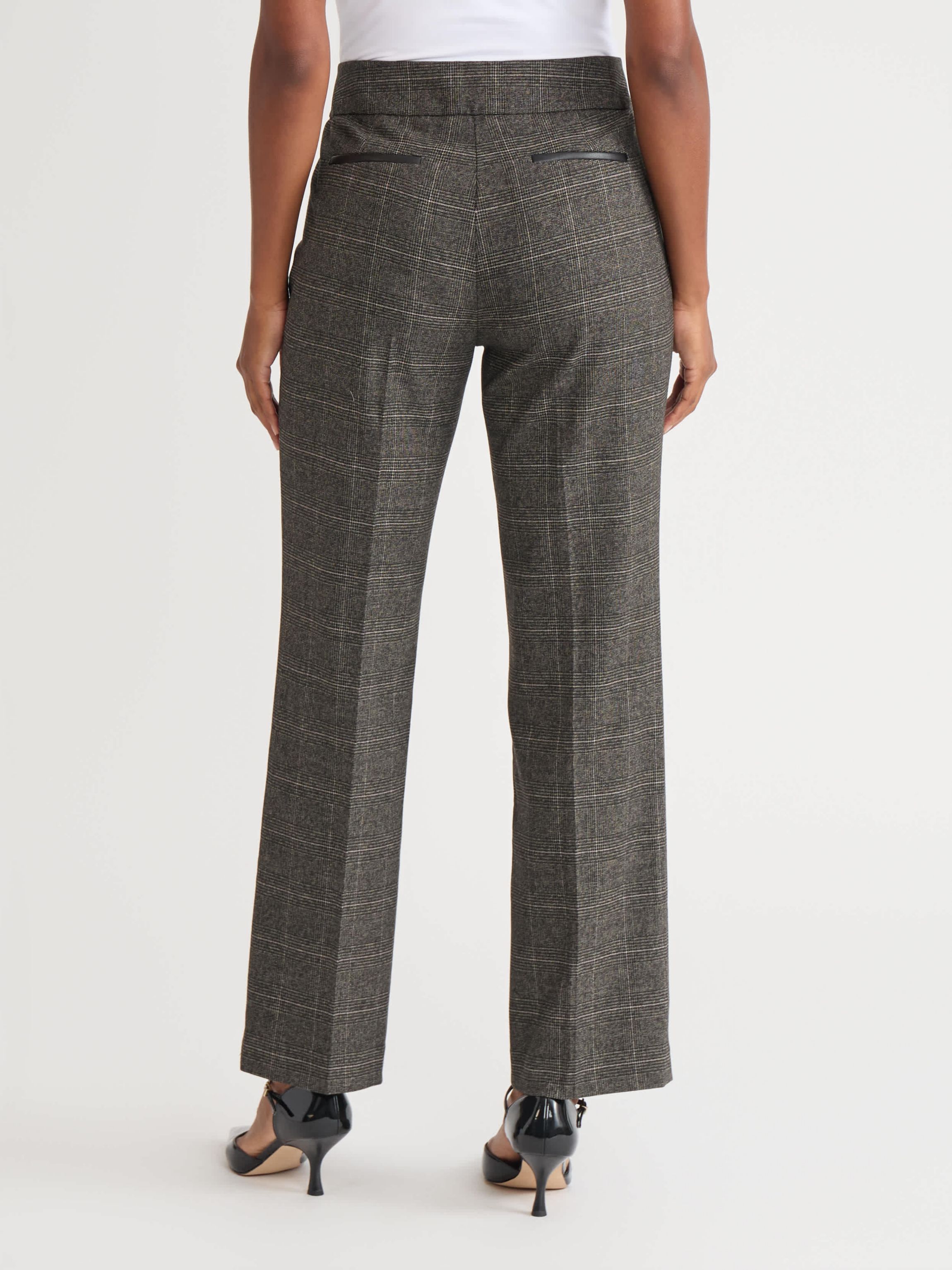 Womens Plaid L-Pocket Pant with Leather Trim