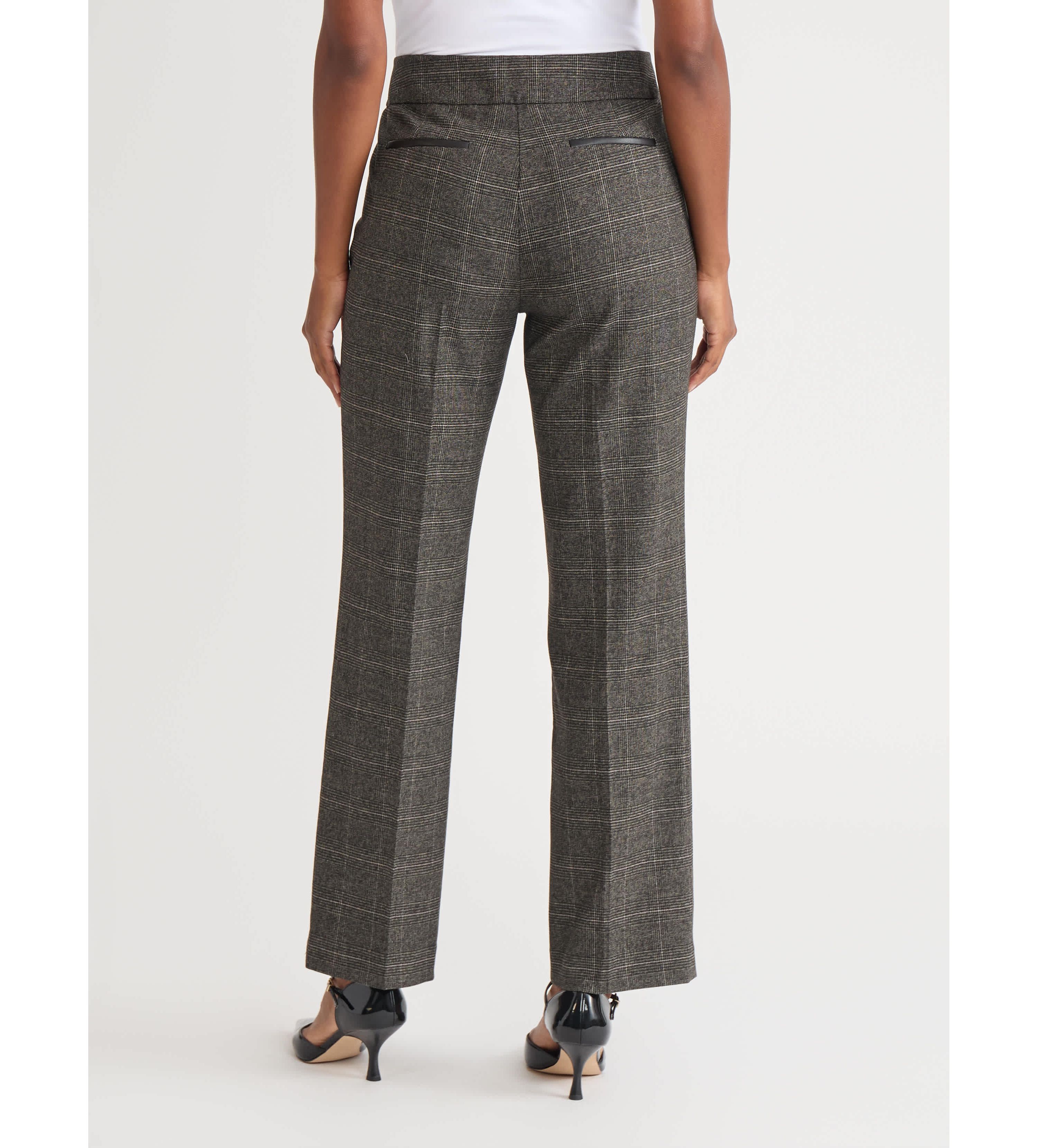 Womens Plaid L-Pocket Pant with Leather Trim