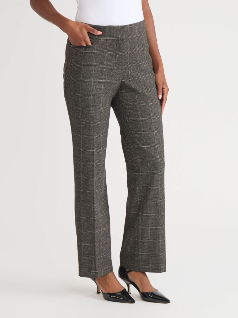 Womens Plaid L-Pocket Pant with Leather Trim