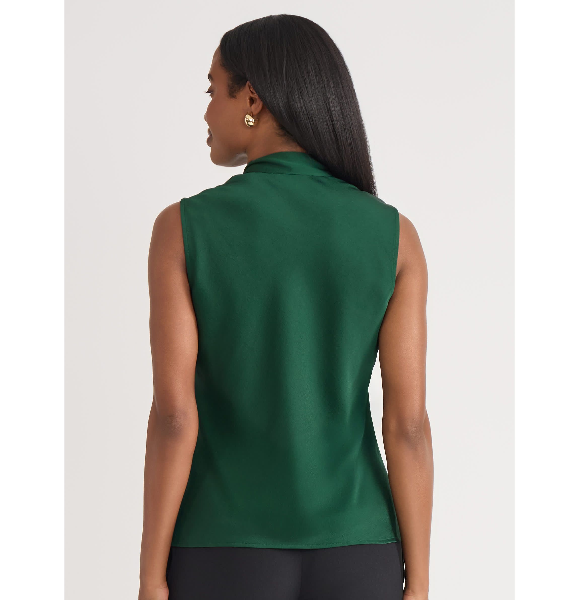 Petite Satin Sleeveless Tie Front Blouse