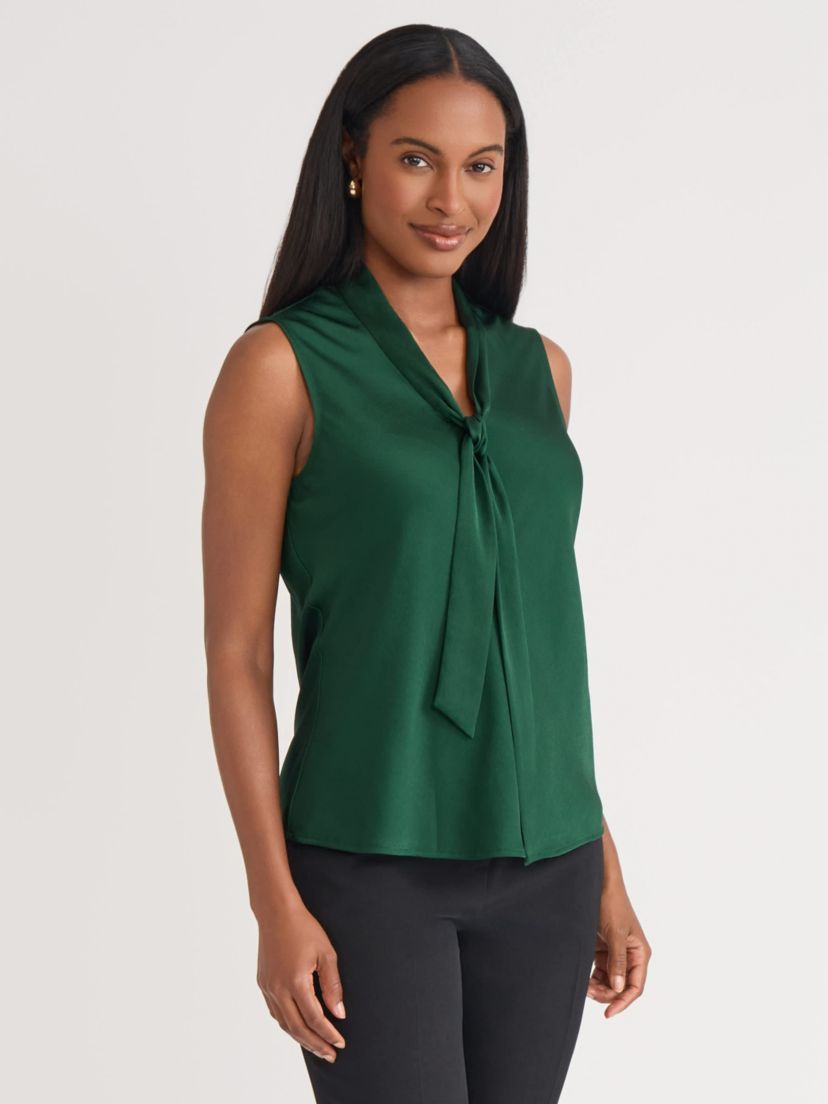 Petite Satin Sleeveless Tie Front Blouse