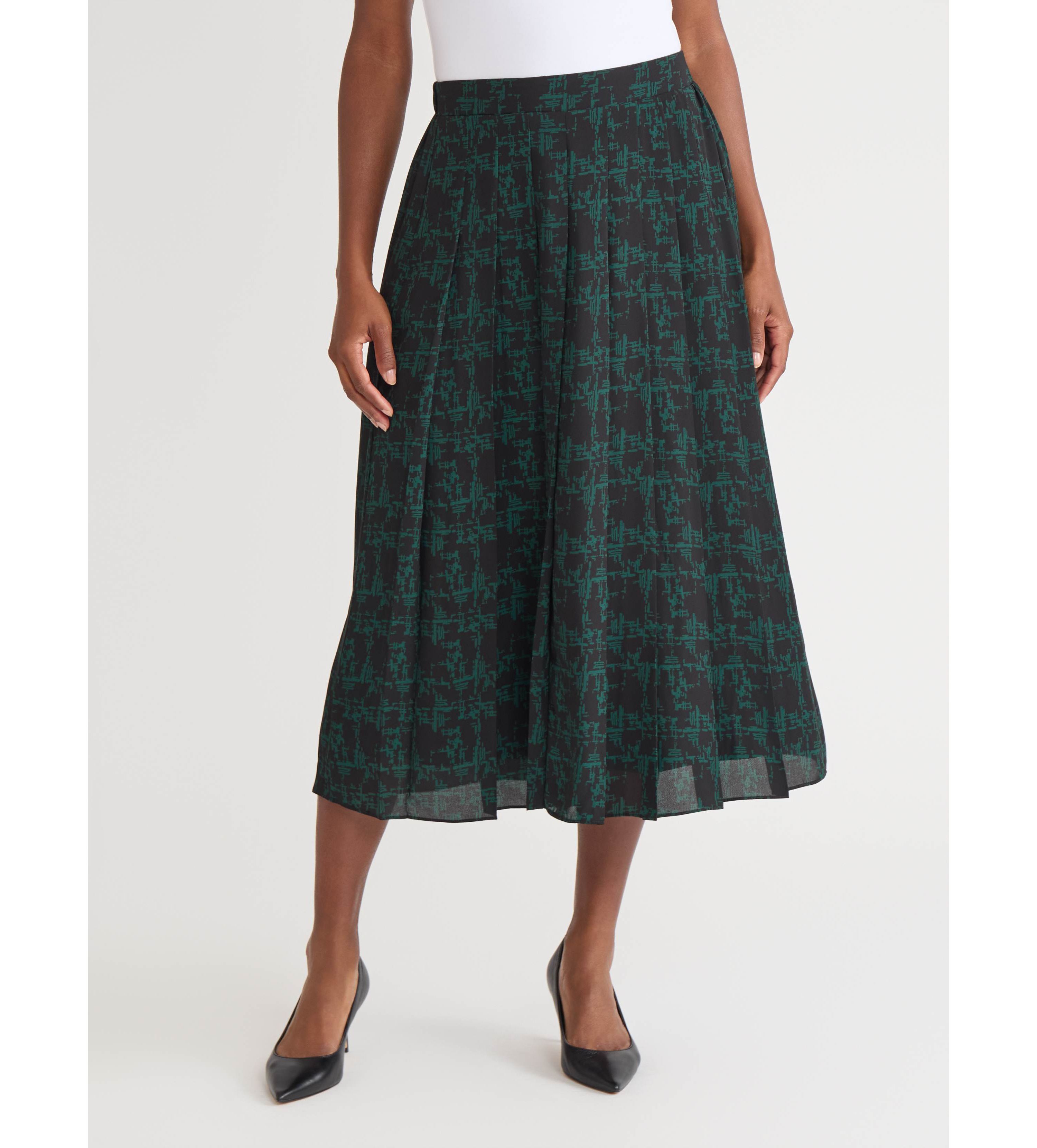 Petite Texture Print Pull On Pleated Skirt
