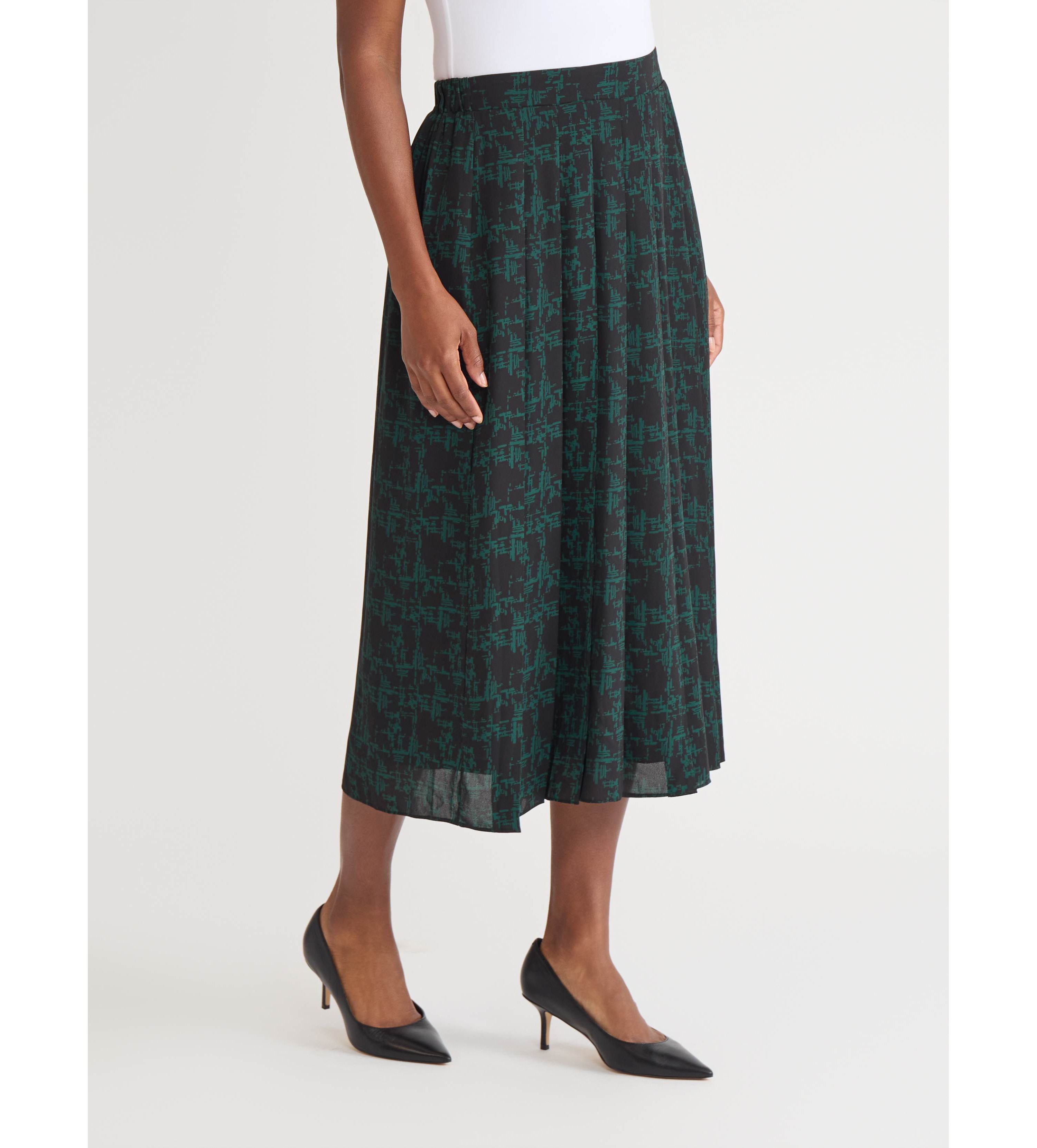 Petite Texture Print Pull On Pleated Skirt