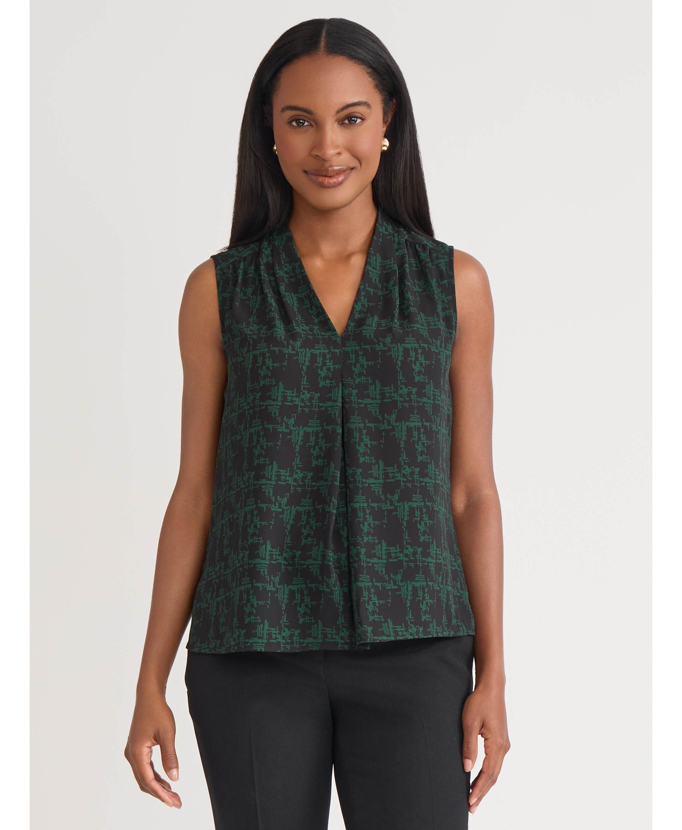 Womens Texture Print Sleeveless V-neck Blouse
