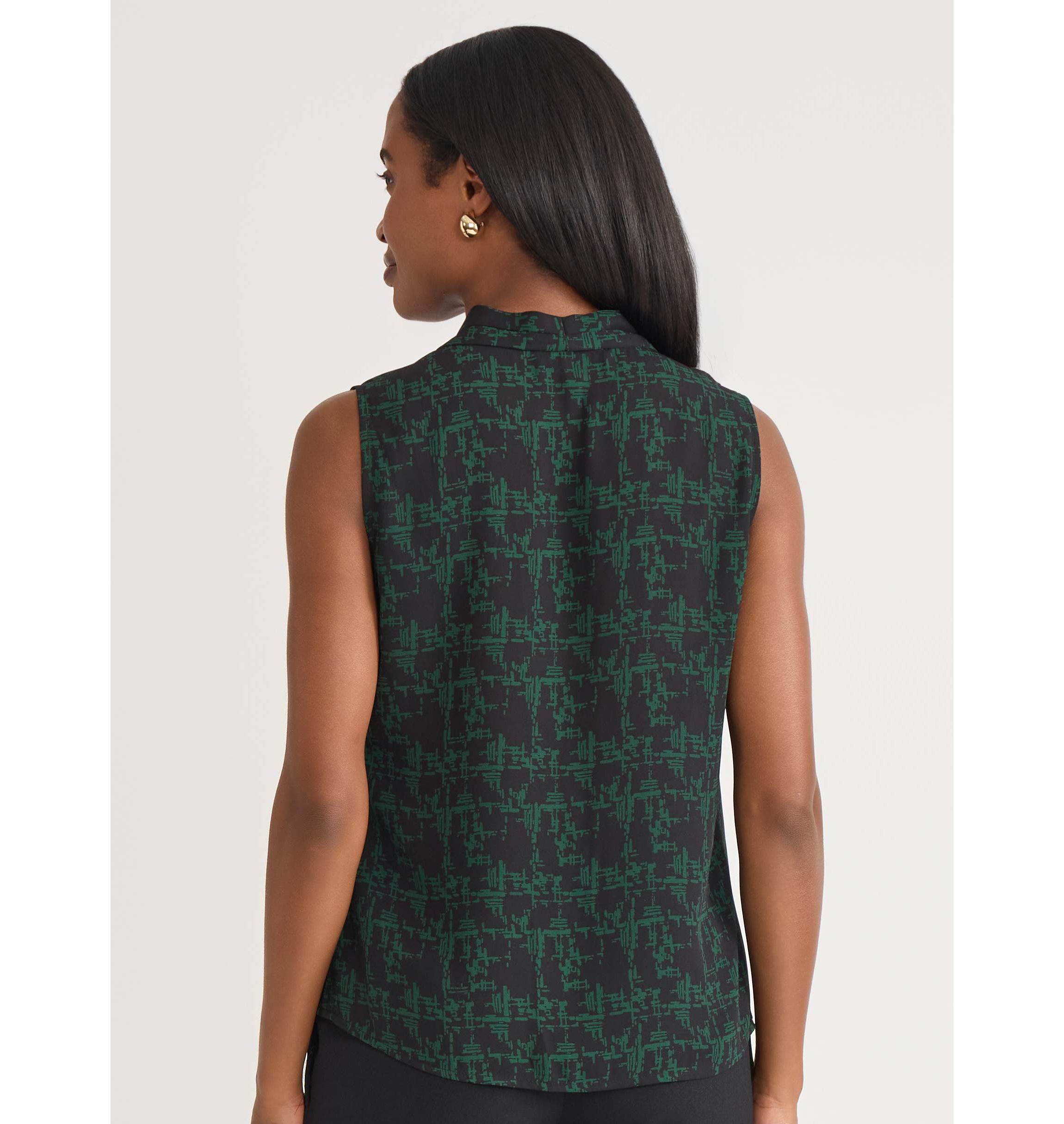 Womens Texture Print Sleeveless V-neck Blouse