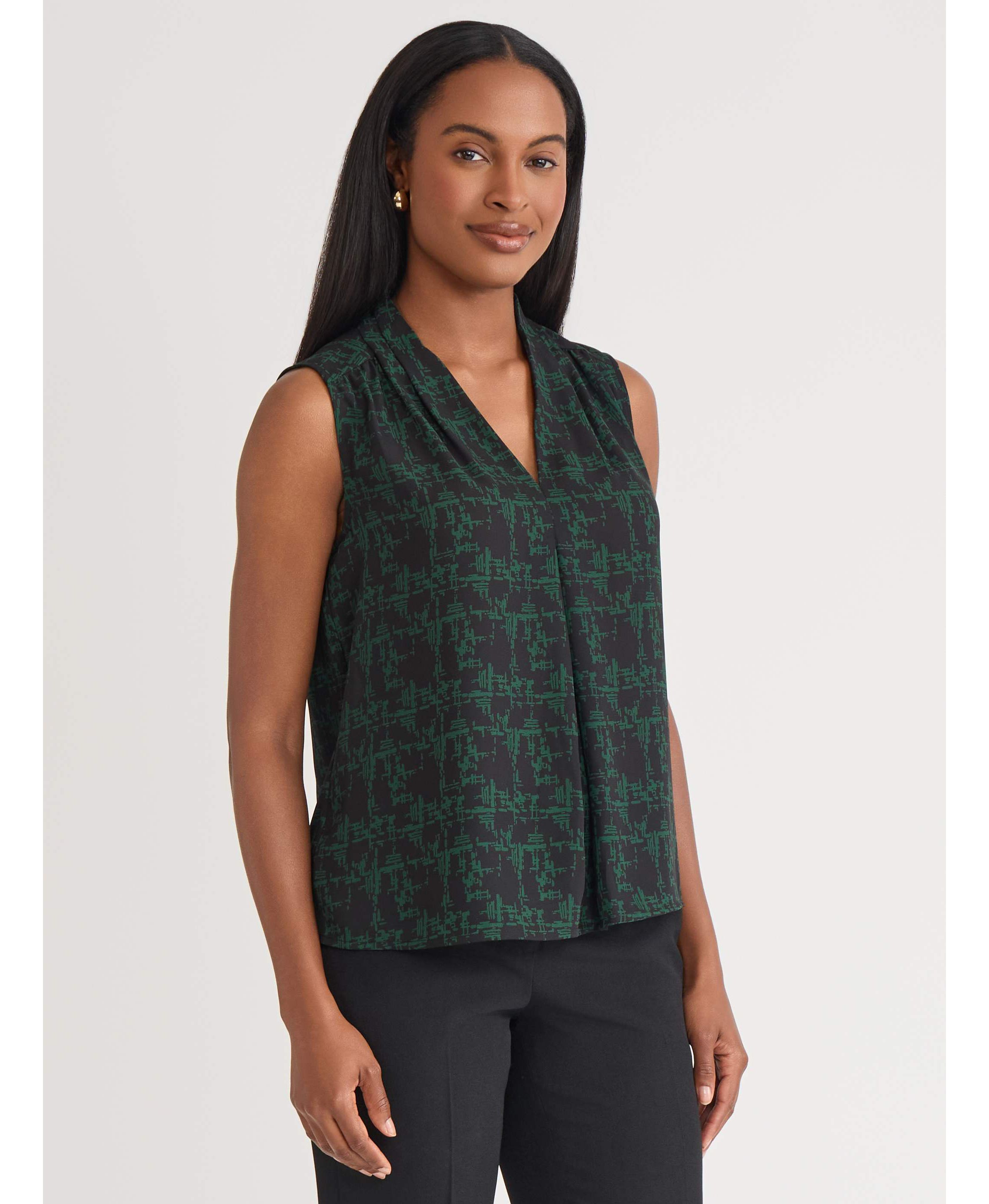 Womens Texture Print Sleeveless V-neck Blouse